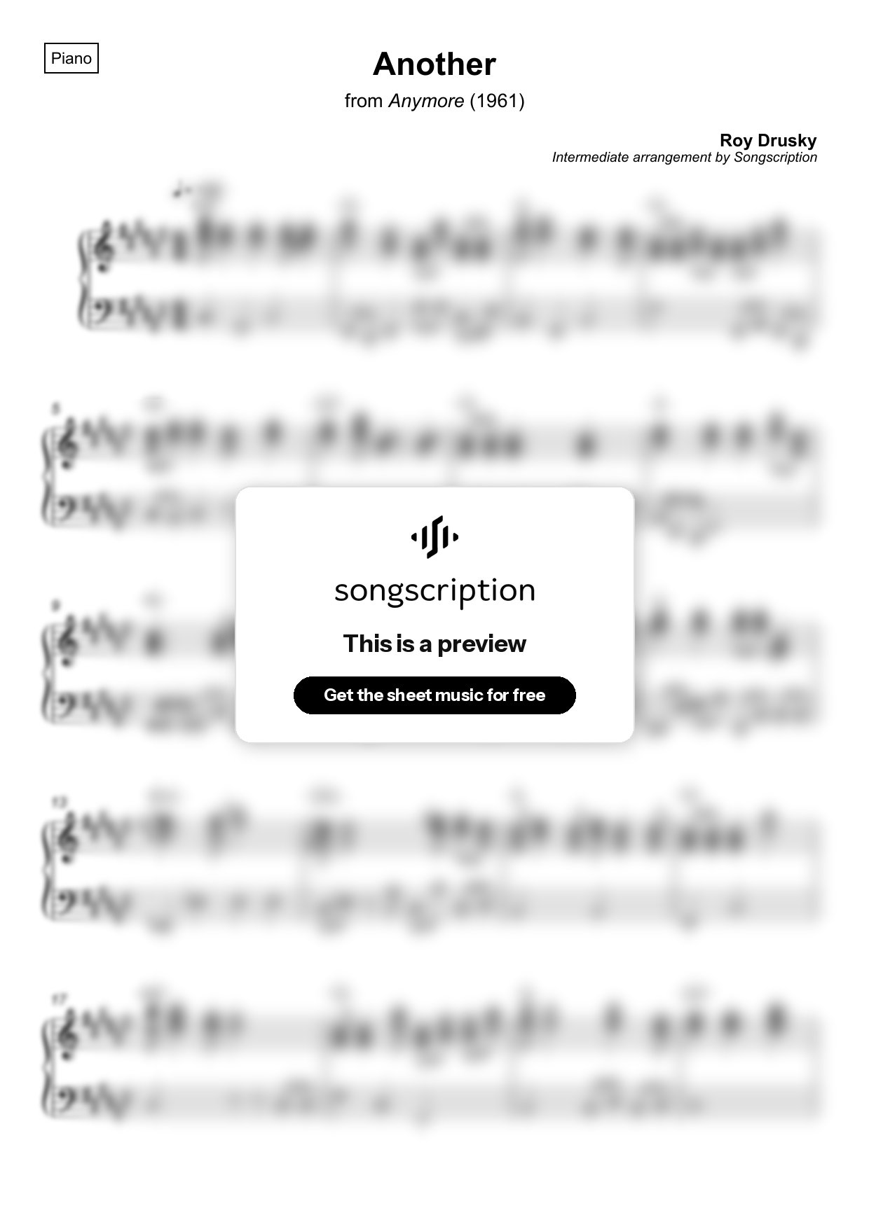 Intermediate Piano Sheet Music for "Another" by Roy Drusky