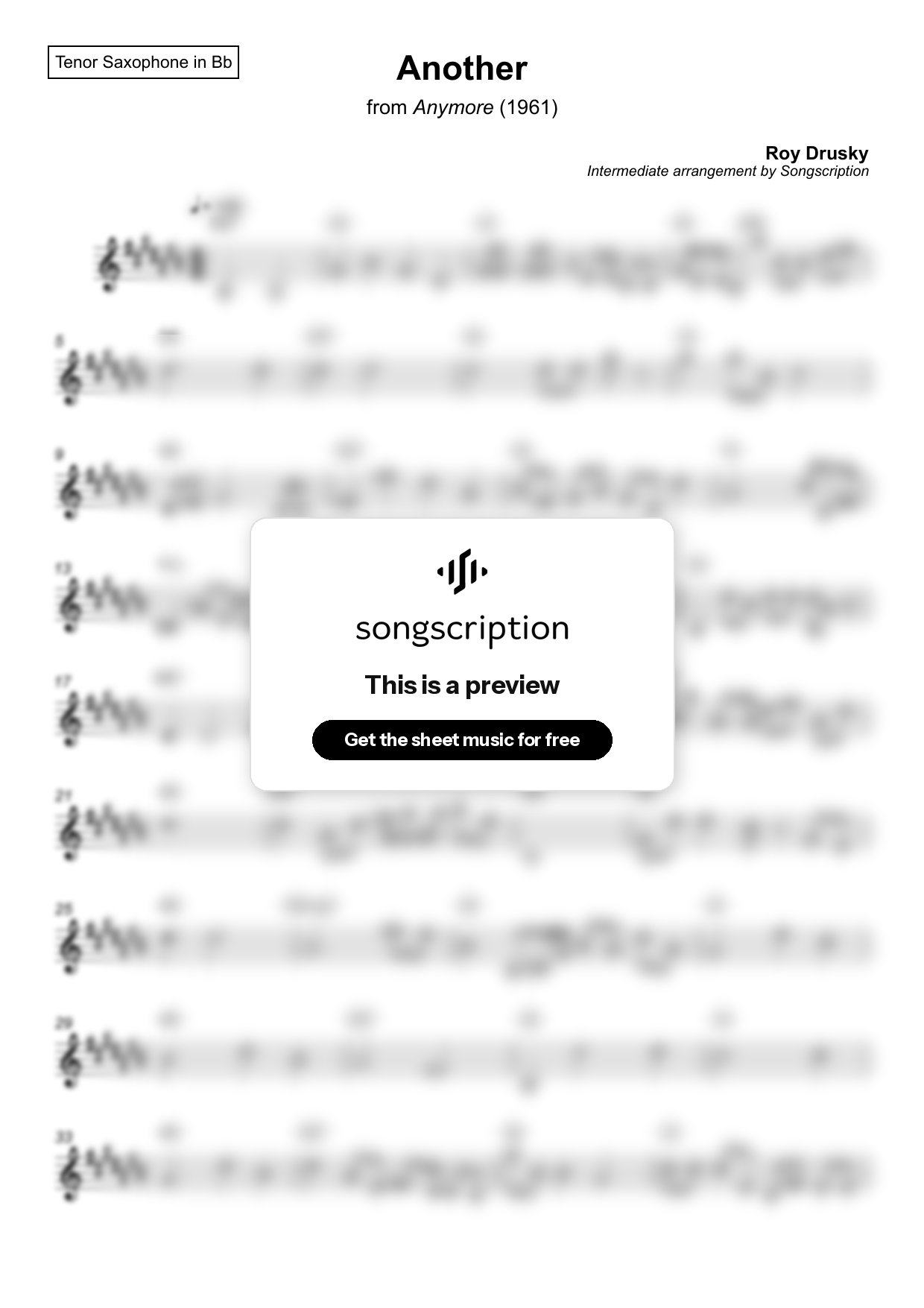 Intermediate Tenor Sax Sheet Music for "Another" by Roy Drusky
