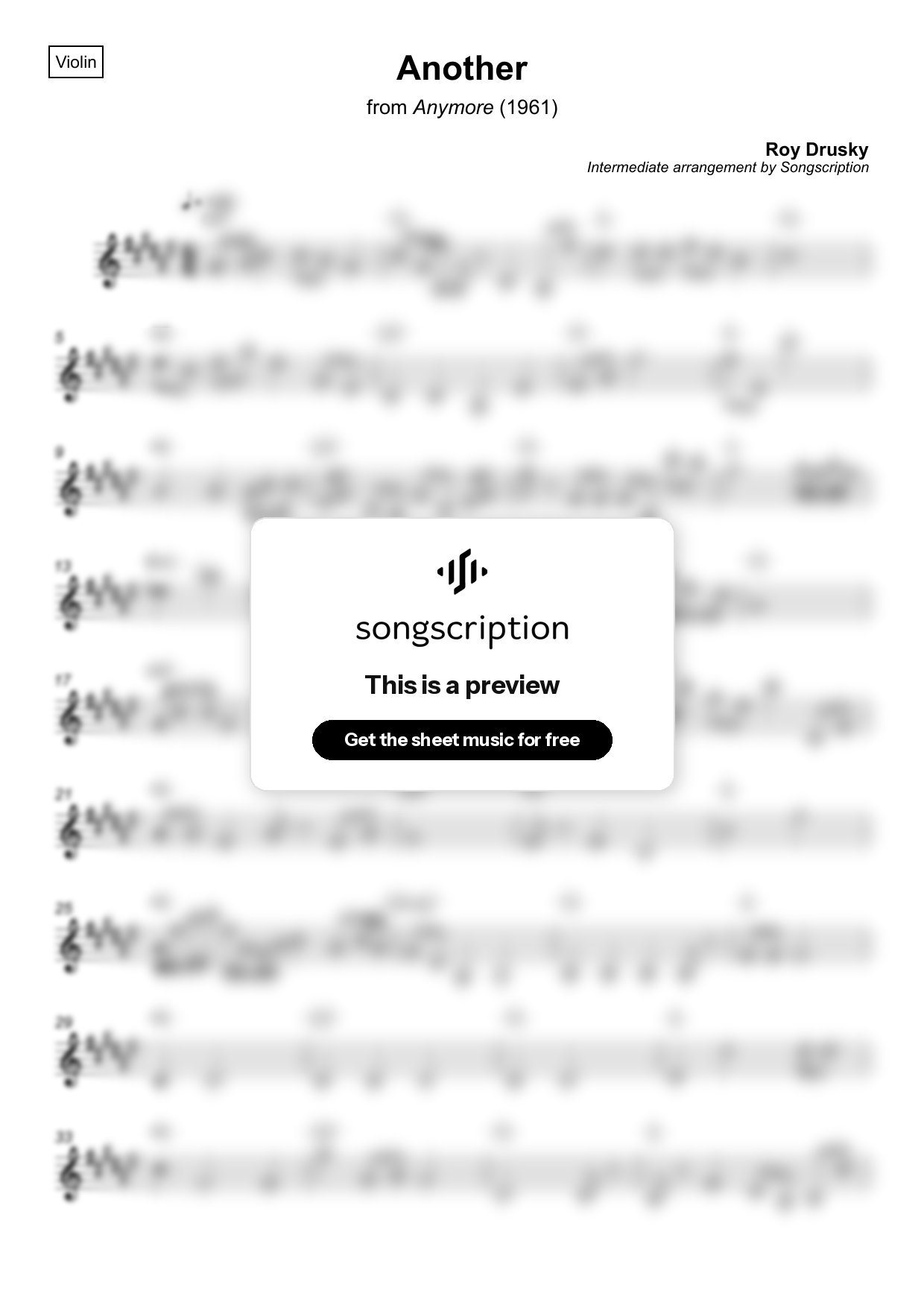 Intermediate Violin Sheet Music for "Another" by Roy Drusky