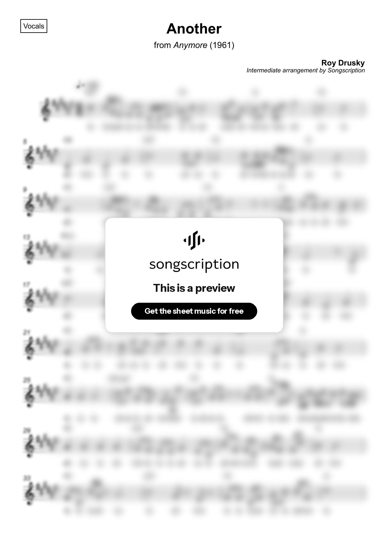 Intermediate Vocals Sheet Music for "Another" by Roy Drusky