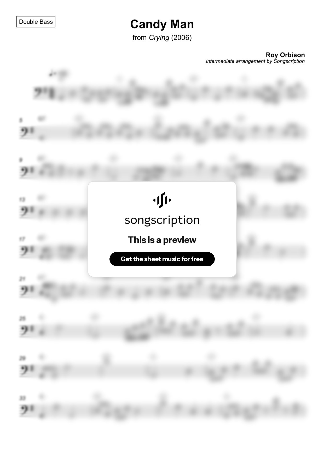 Intermediate Double Bass Sheet Music for "Candy Man" by Roy Orbison