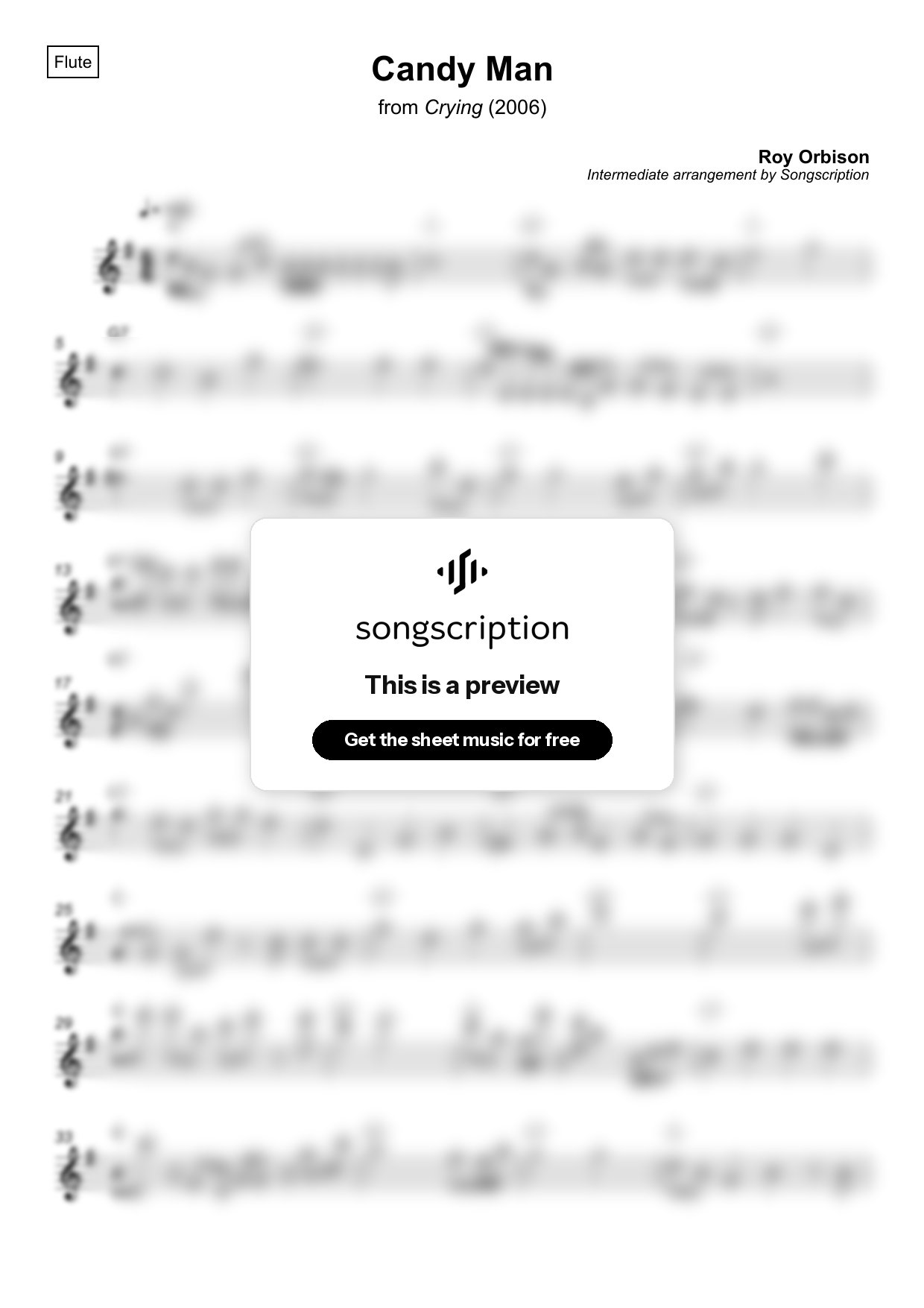 Intermediate Flute Sheet Music for "Candy Man" by Roy Orbison