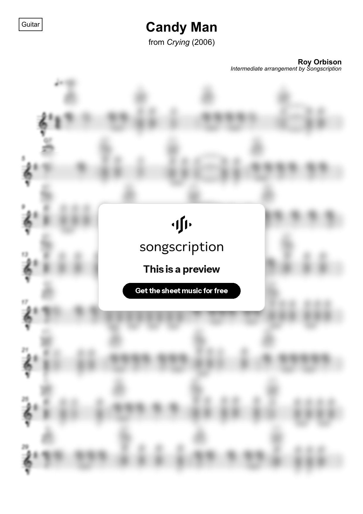 Intermediate Acoustic Guitar Sheet Music for "Candy Man" by Roy Orbison