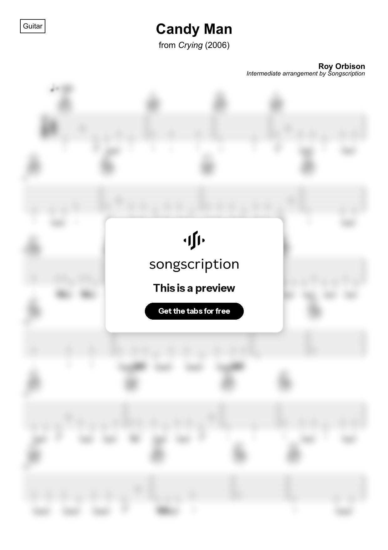 Intermediate Acoustic Guitar Tabs for "Candy Man" by Roy Orbison
