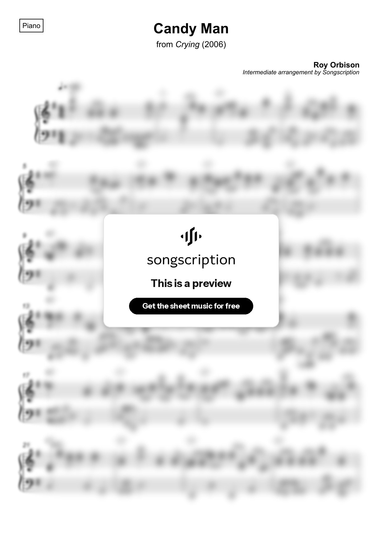 Intermediate Piano Sheet Music for "Candy Man" by Roy Orbison