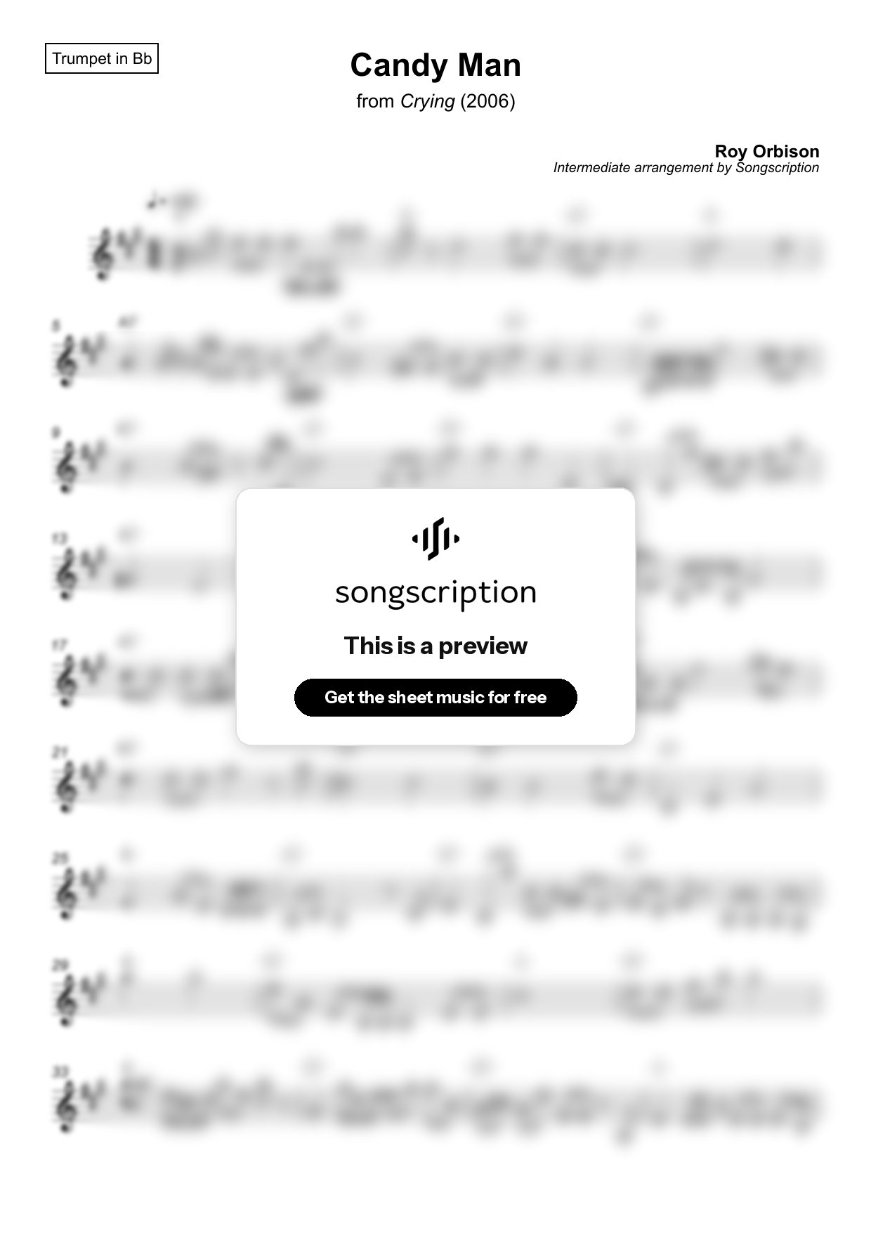 Intermediate Trumpet Sheet Music for "Candy Man" by Roy Orbison