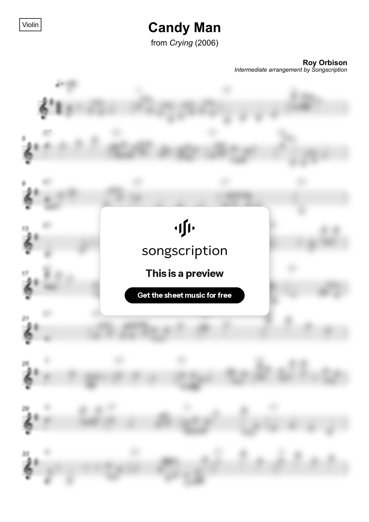 Intermediate Violin Sheet Music for "Candy Man" by Roy Orbison