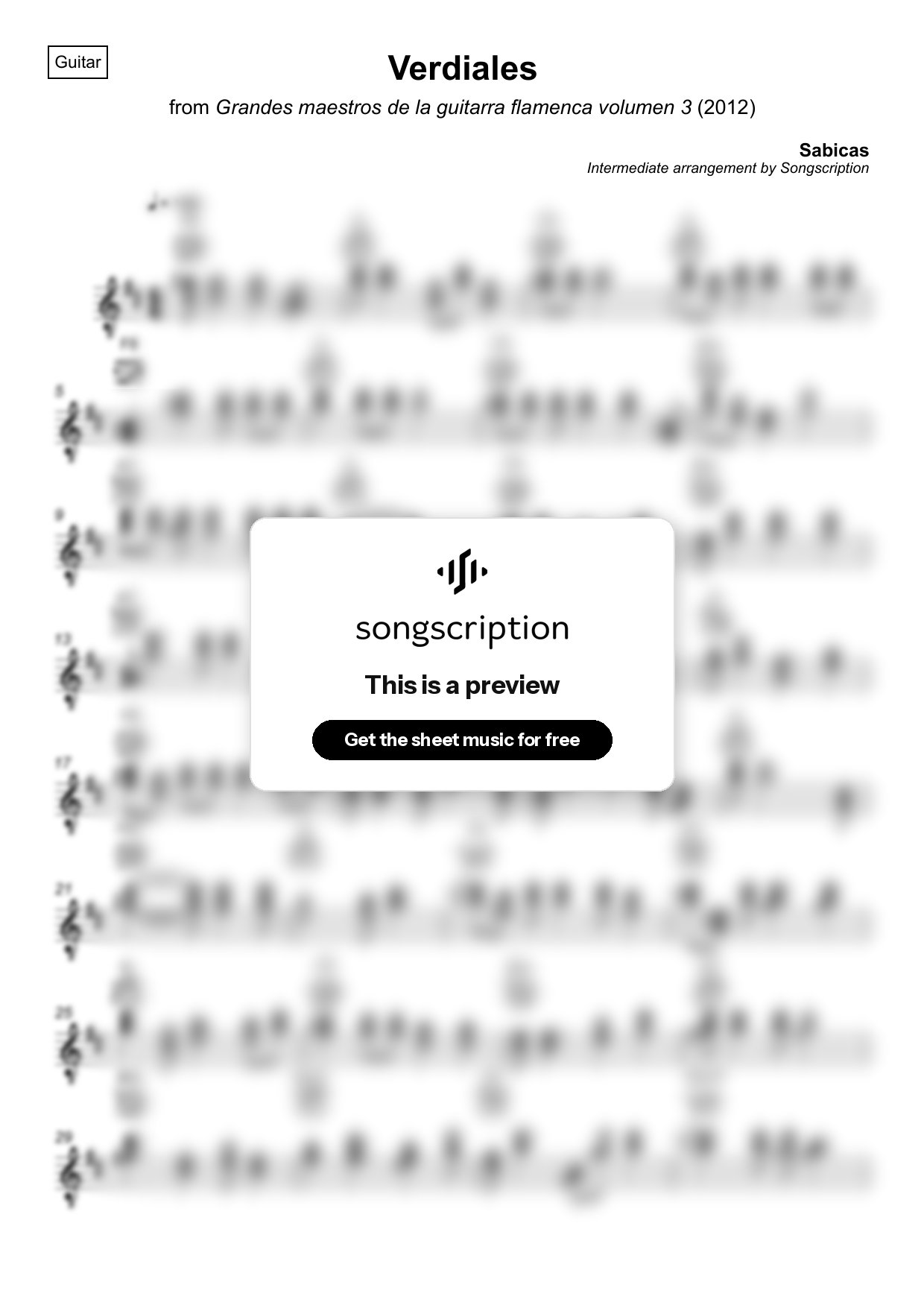 Intermediate Acoustic Guitar Sheet Music for "Verdiales" by Sabicas