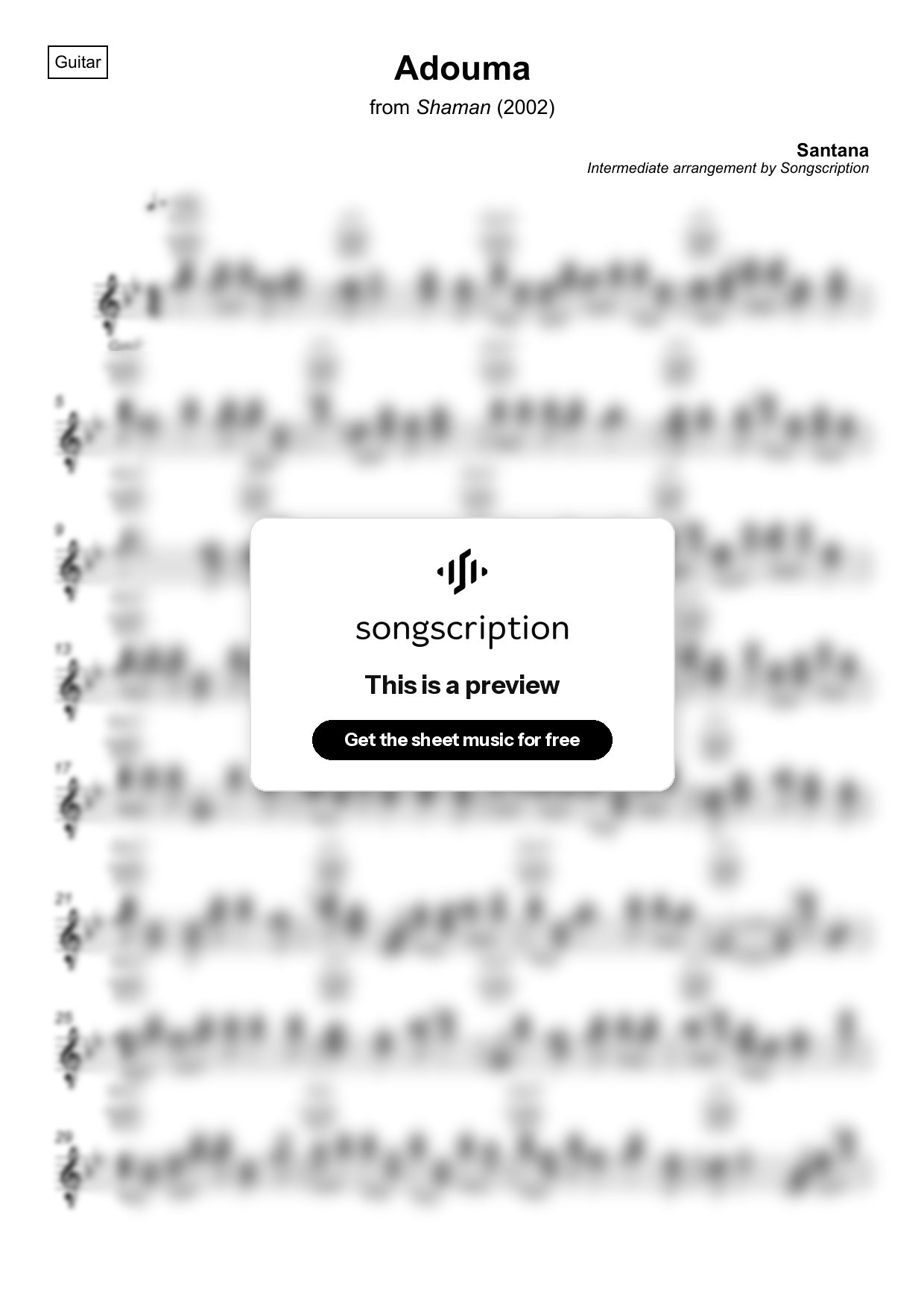 Intermediate Acoustic Guitar Sheet Music for "Adouma" by Santana