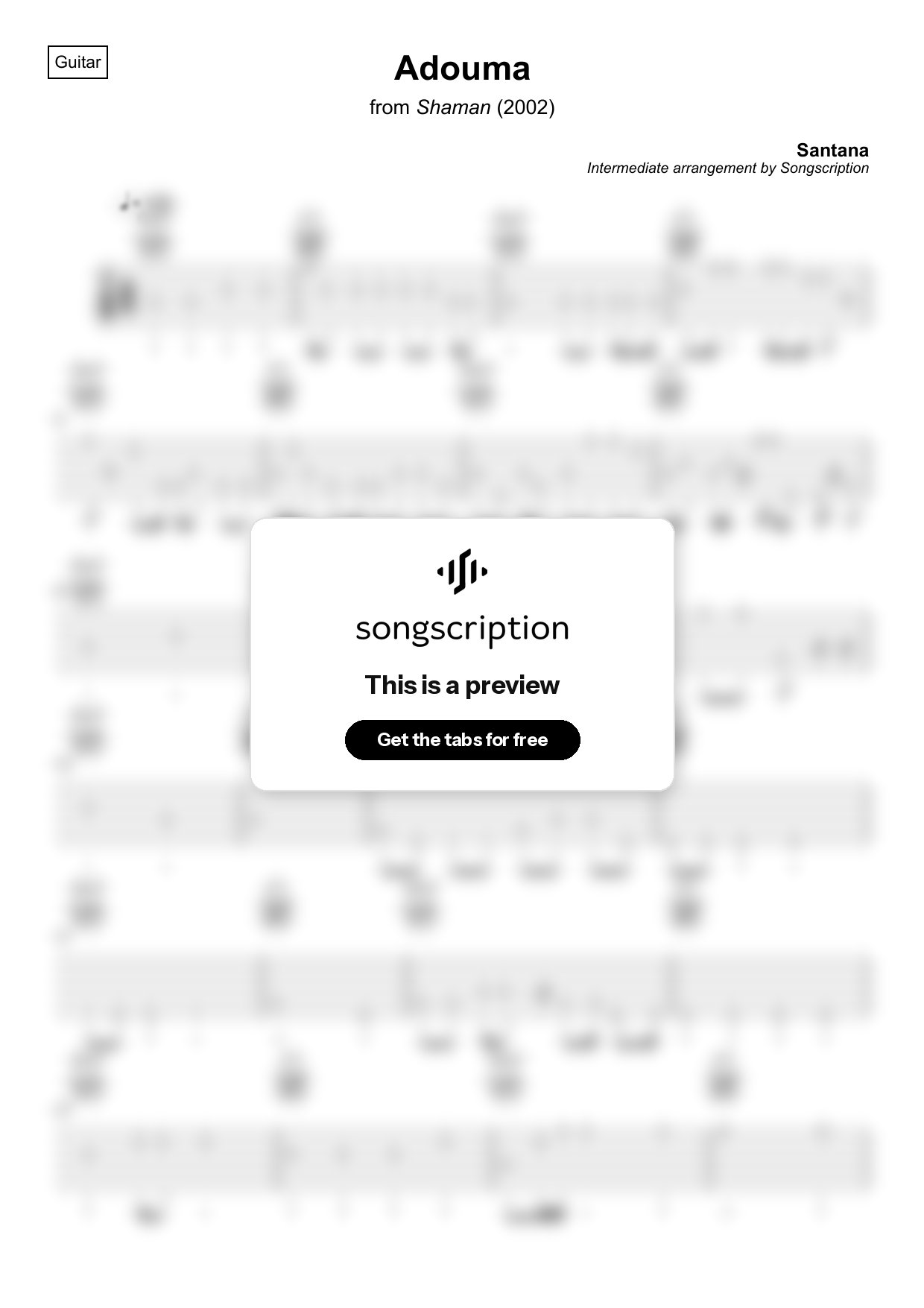 Intermediate Acoustic Guitar Tabs for "Adouma" by Santana