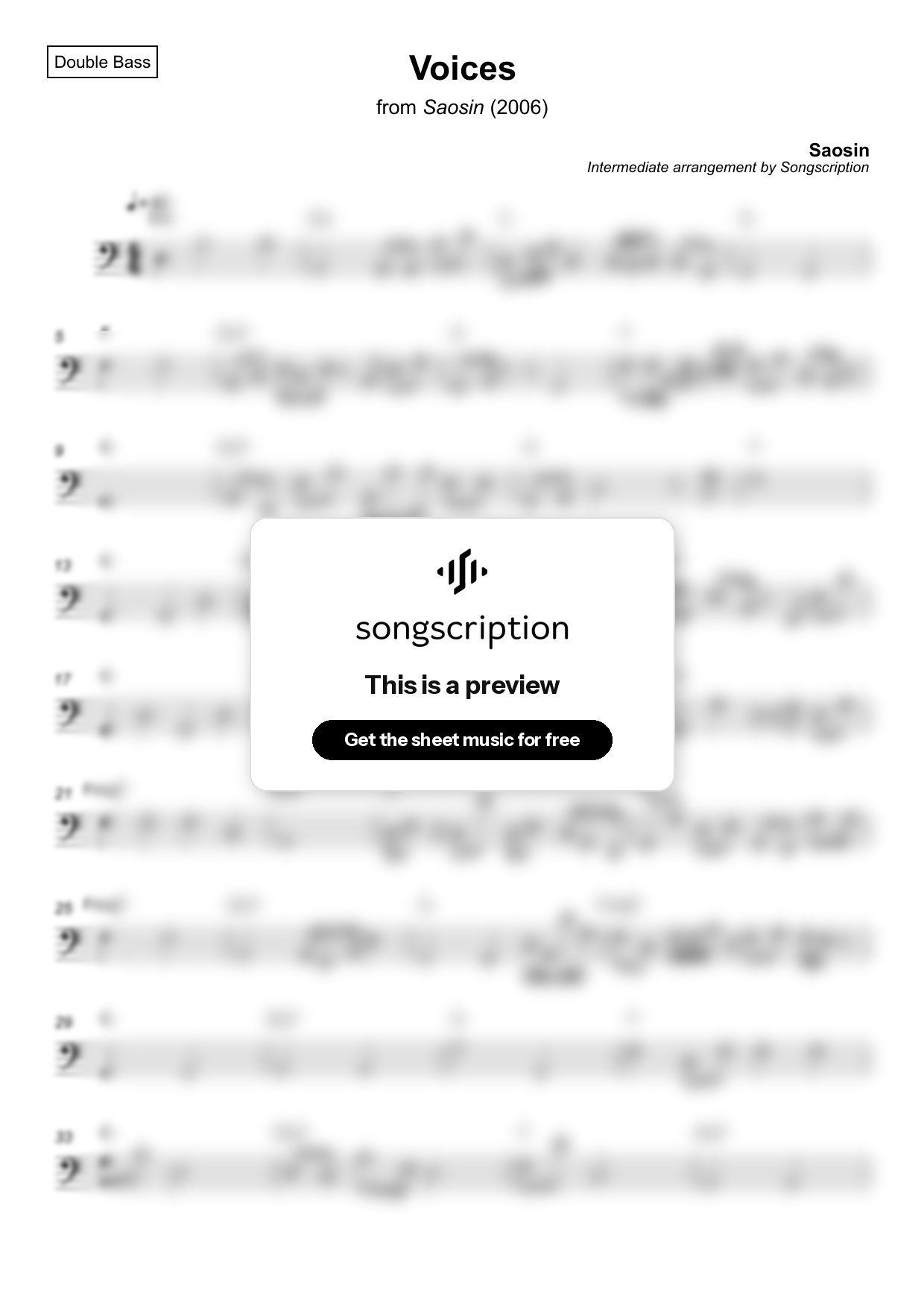 Intermediate Double Bass Sheet Music for "Voices" by Saosin