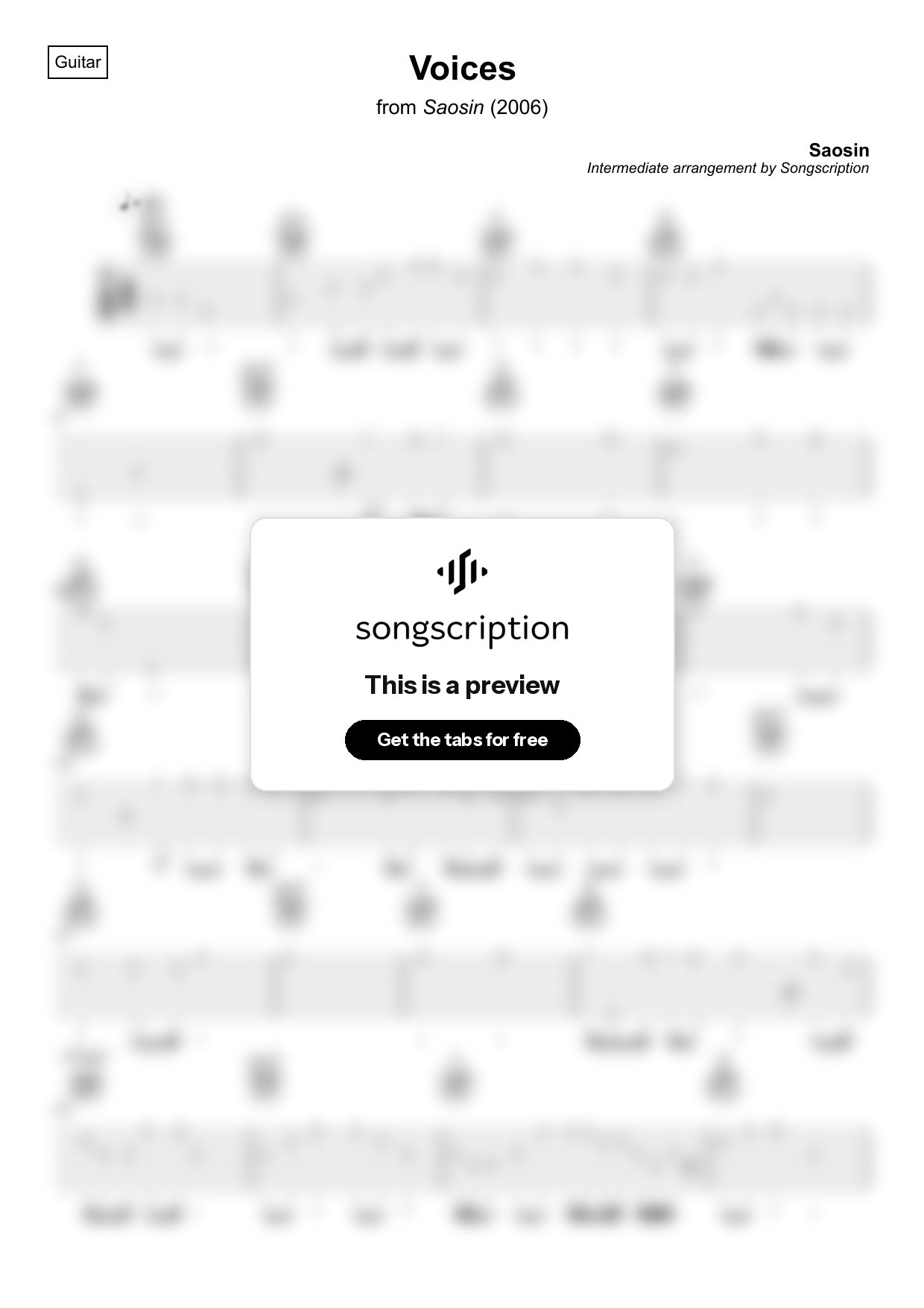 Intermediate Acoustic Guitar Tabs for "Voices" by Saosin