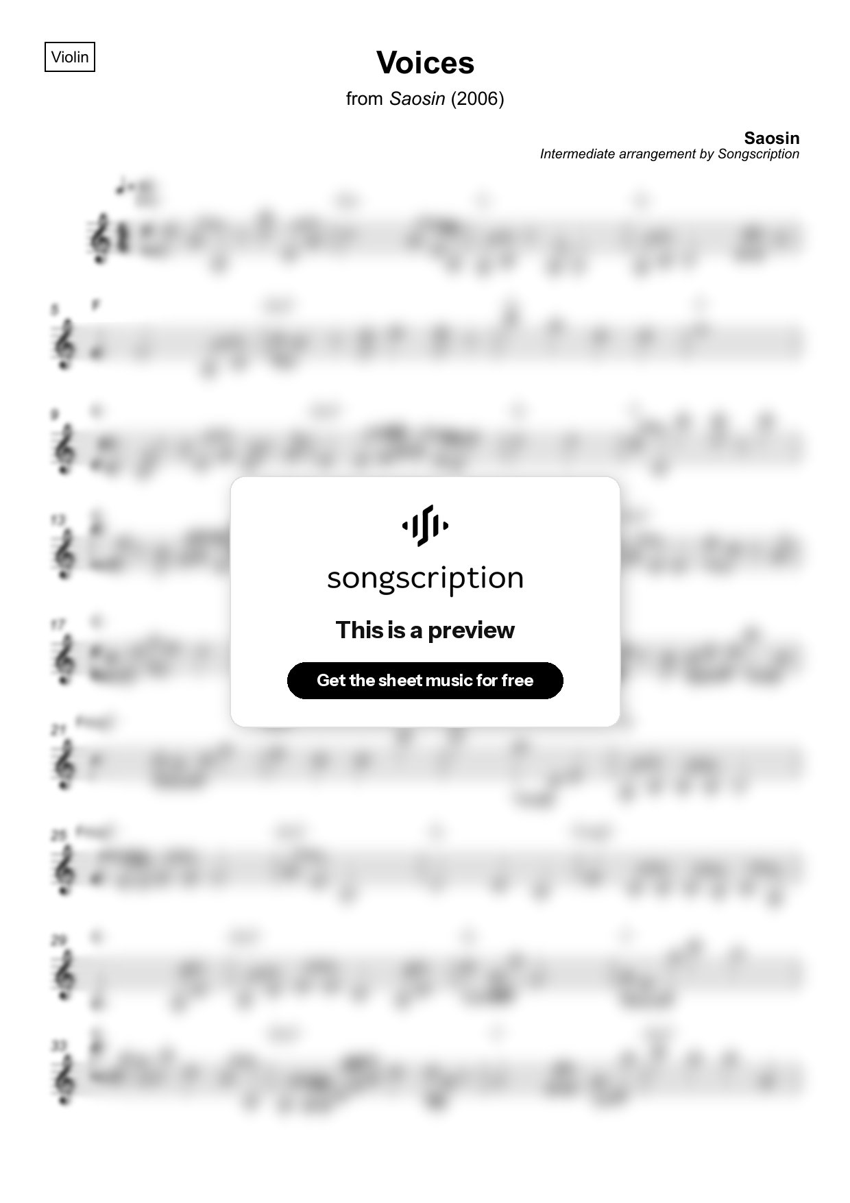 Intermediate Violin Sheet Music for "Voices" by Saosin