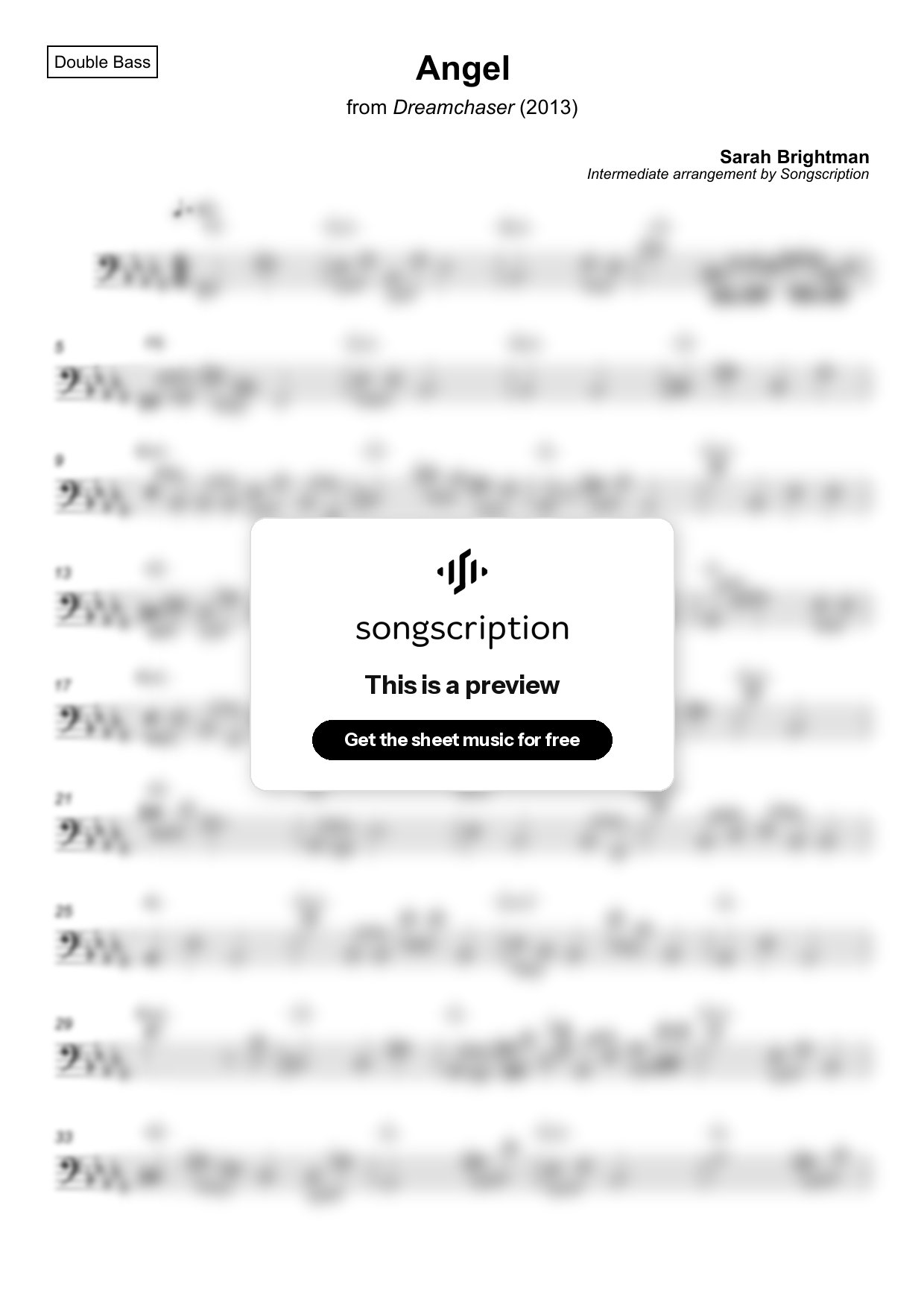 Intermediate Double Bass Sheet Music for "Angel" by Sarah Brightman