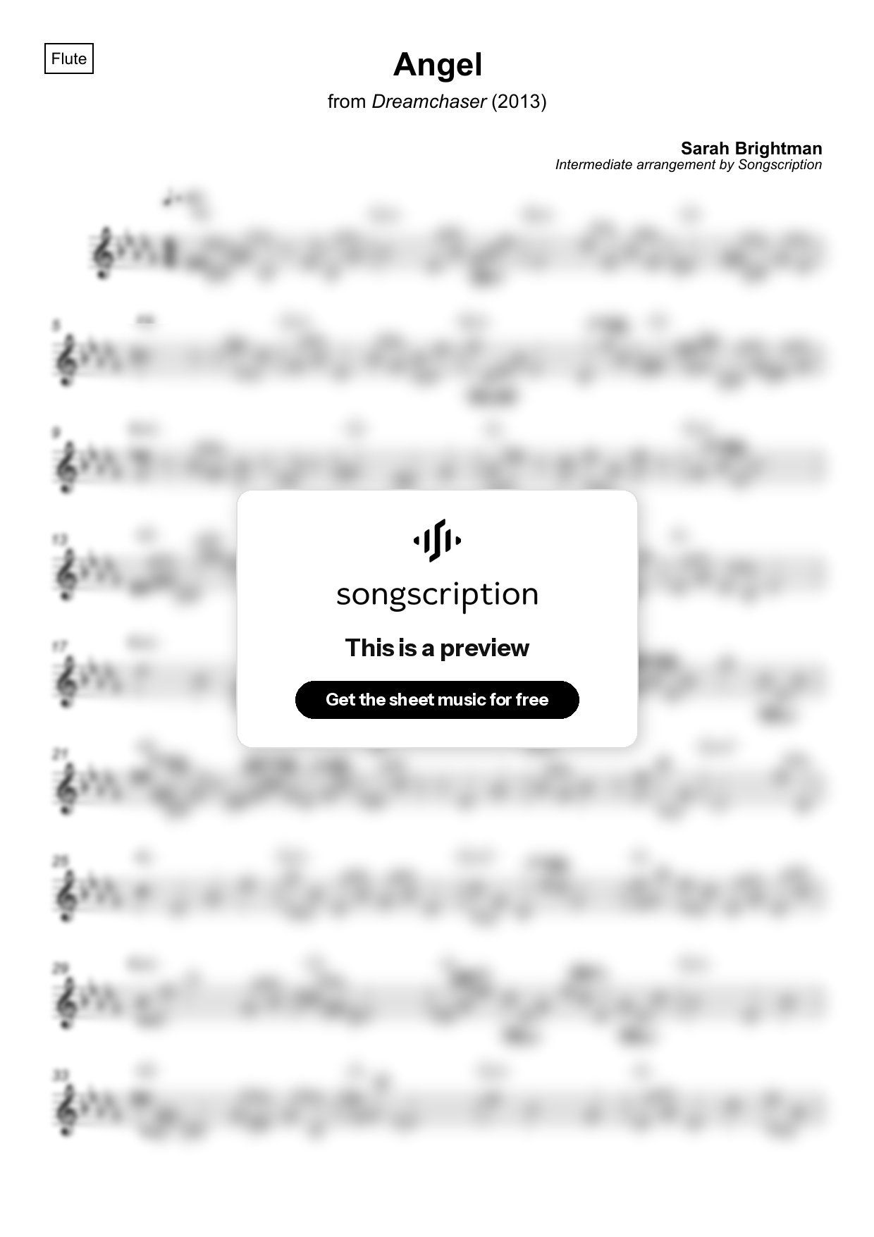 Intermediate Flute Sheet Music for "Angel" by Sarah Brightman
