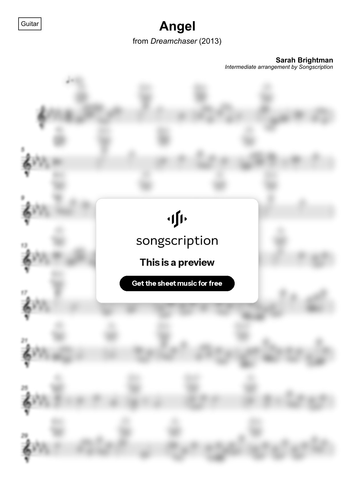 Intermediate Acoustic Guitar Sheet Music for "Angel" by Sarah Brightman