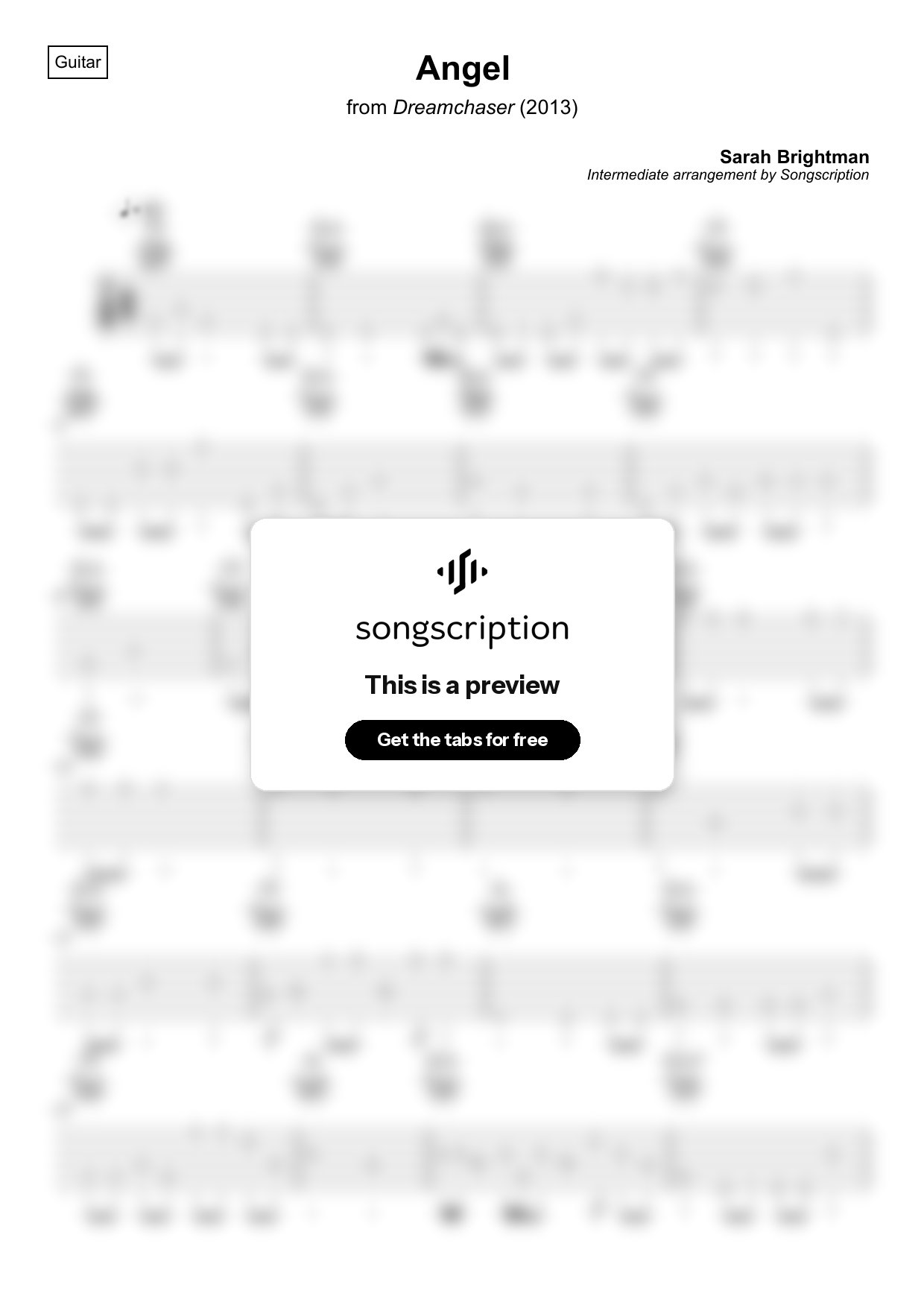 Intermediate Acoustic Guitar Tabs for "Angel" by Sarah Brightman