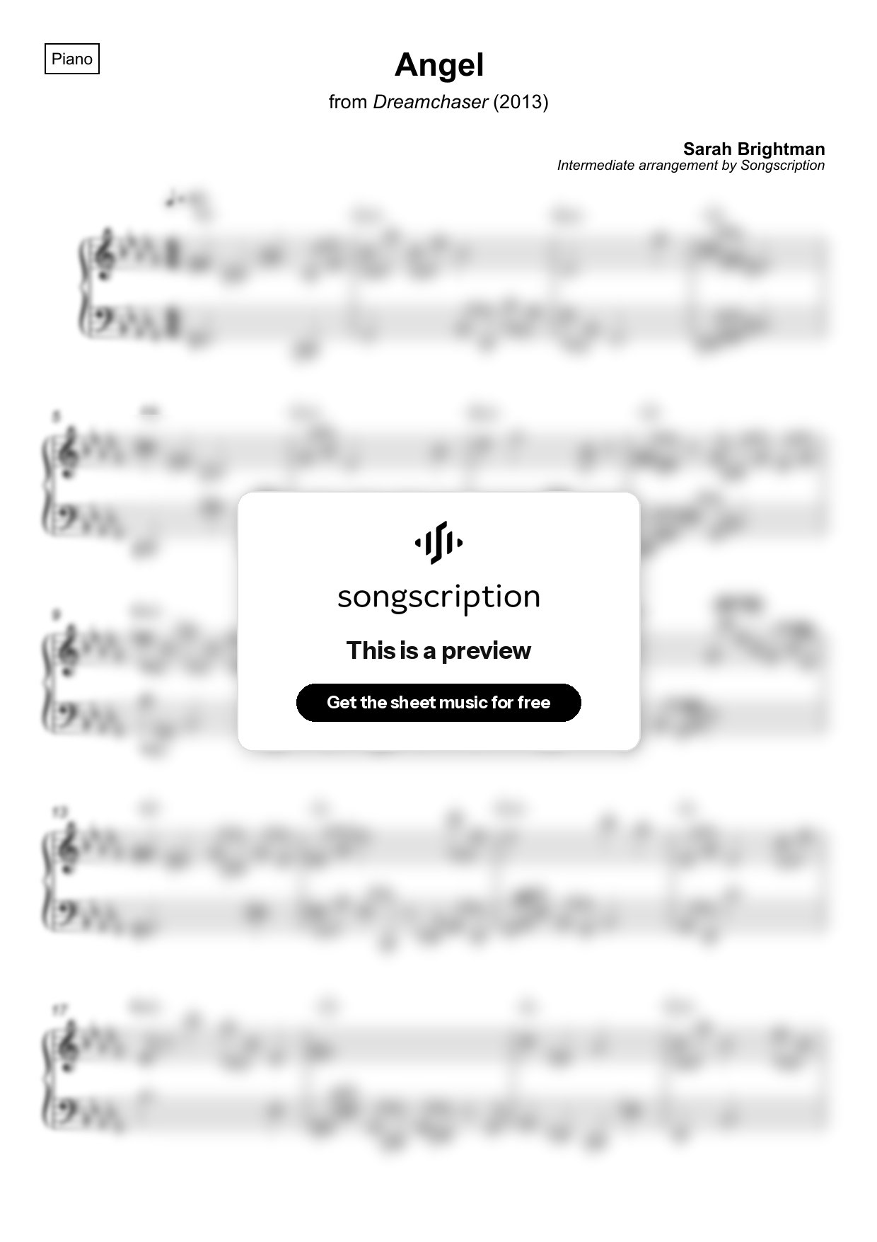Intermediate Piano Sheet Music for "Angel" by Sarah Brightman