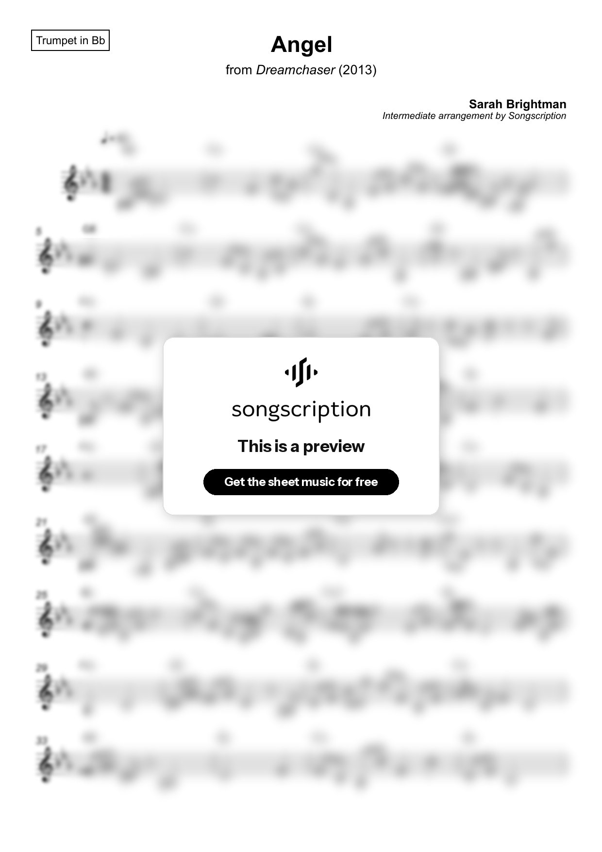 Intermediate Trumpet Sheet Music for "Angel" by Sarah Brightman