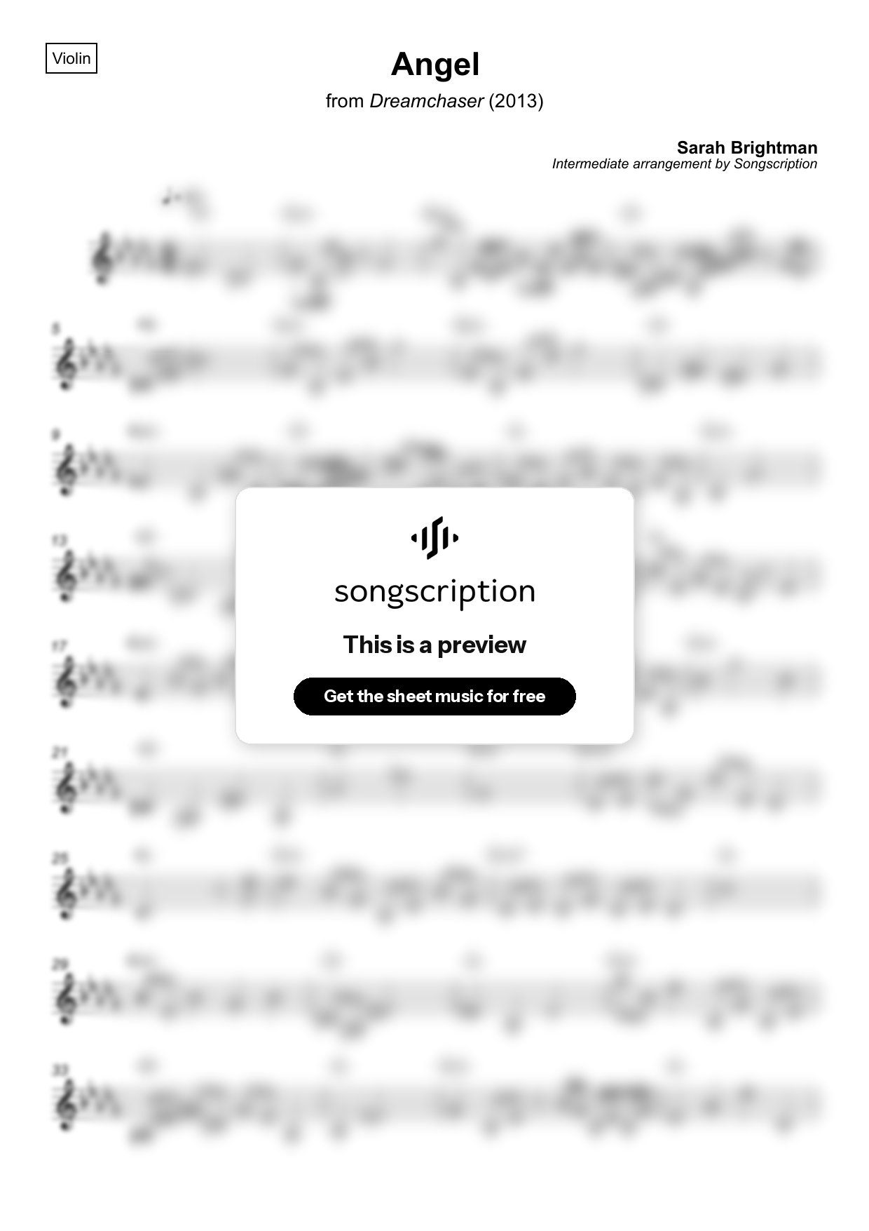 Intermediate Violin Sheet Music for "Angel" by Sarah Brightman