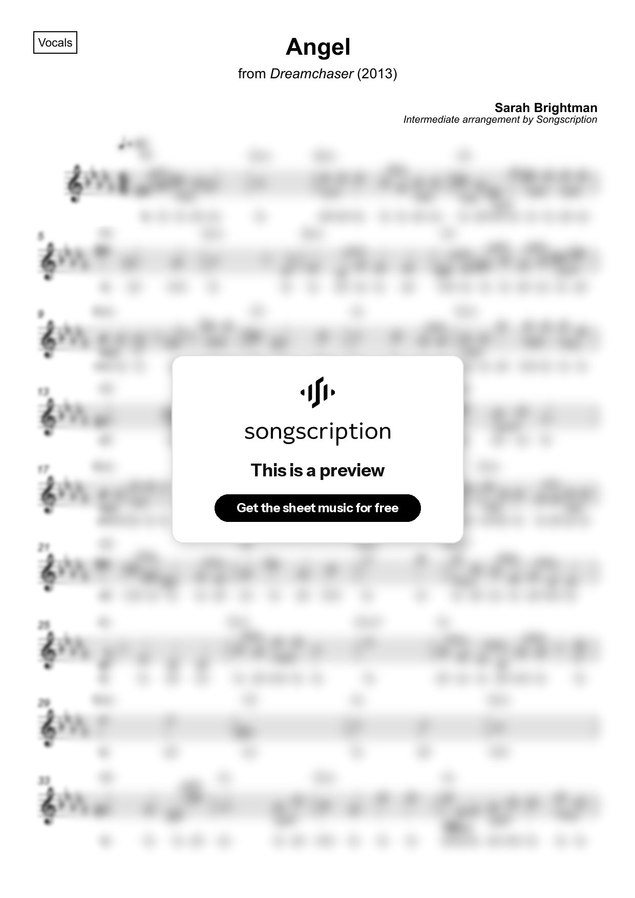 Intermediate Vocals Sheet Music for "Angel" by Sarah Brightman