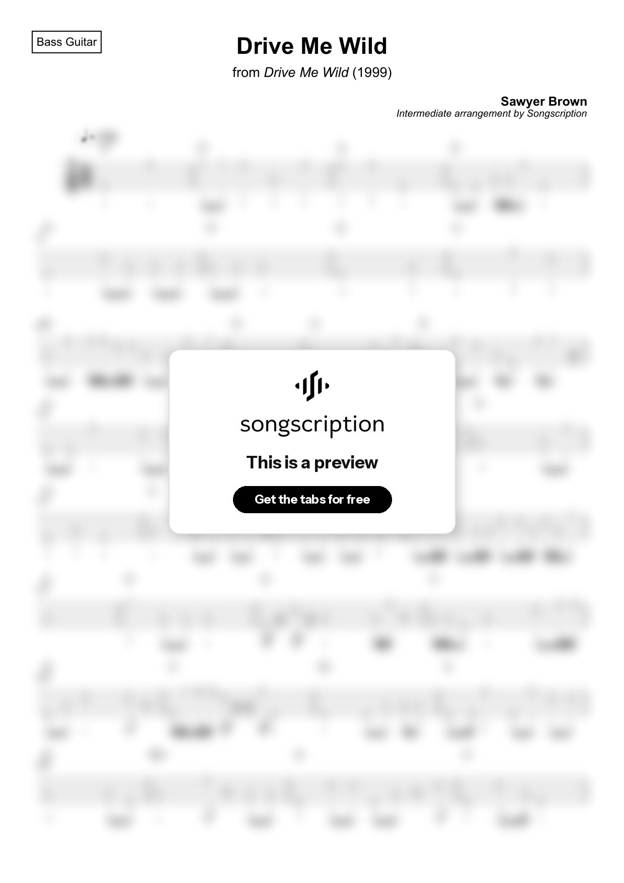Intermediate Bass Guitar Tabs for "Drive Me Wild" by Sawyer Brown
