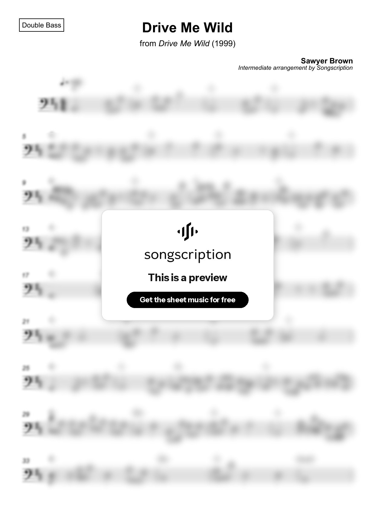 Intermediate Double Bass Sheet Music for "Drive Me Wild" by Sawyer Brown