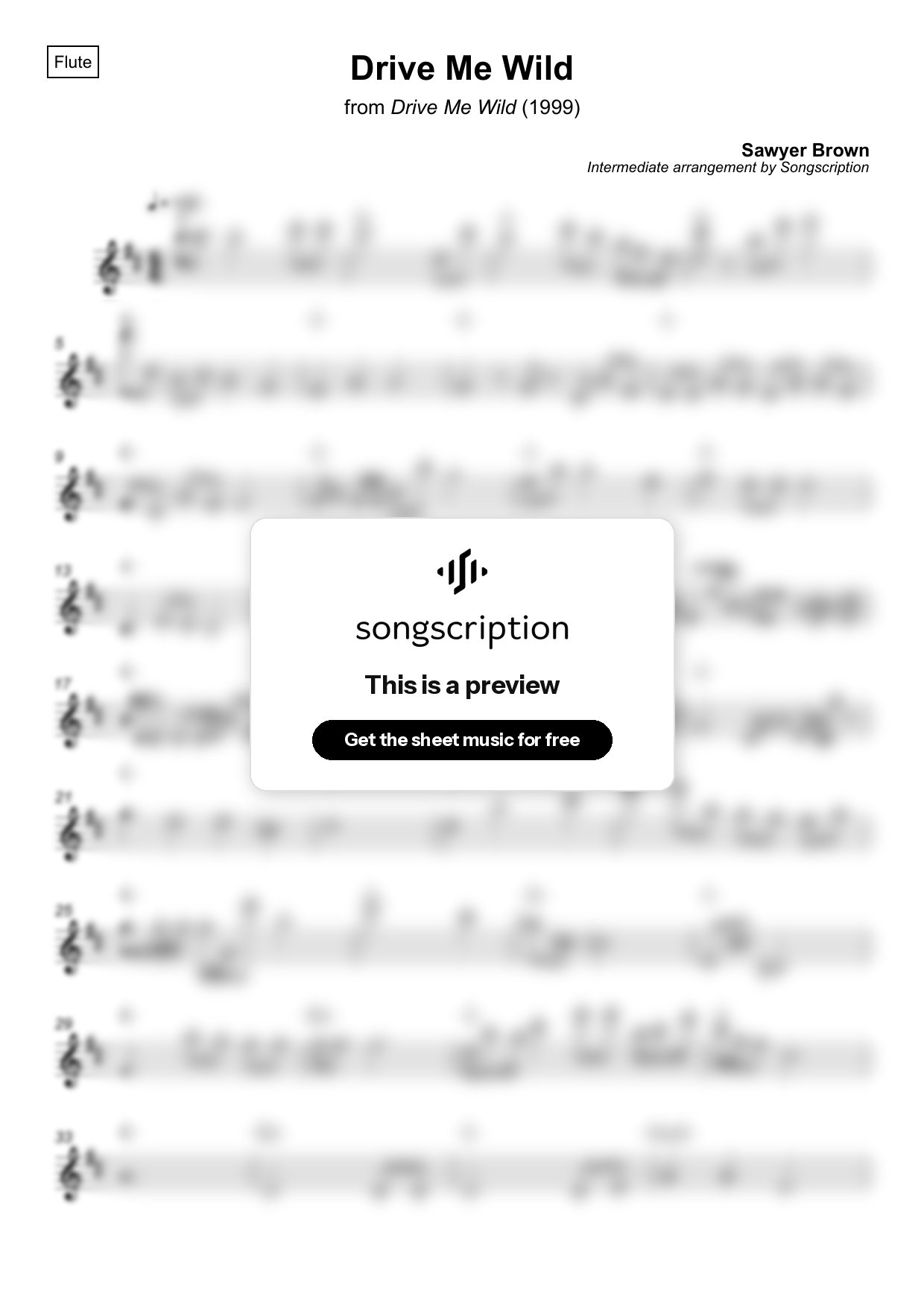 Intermediate Flute Sheet Music for "Drive Me Wild" by Sawyer Brown