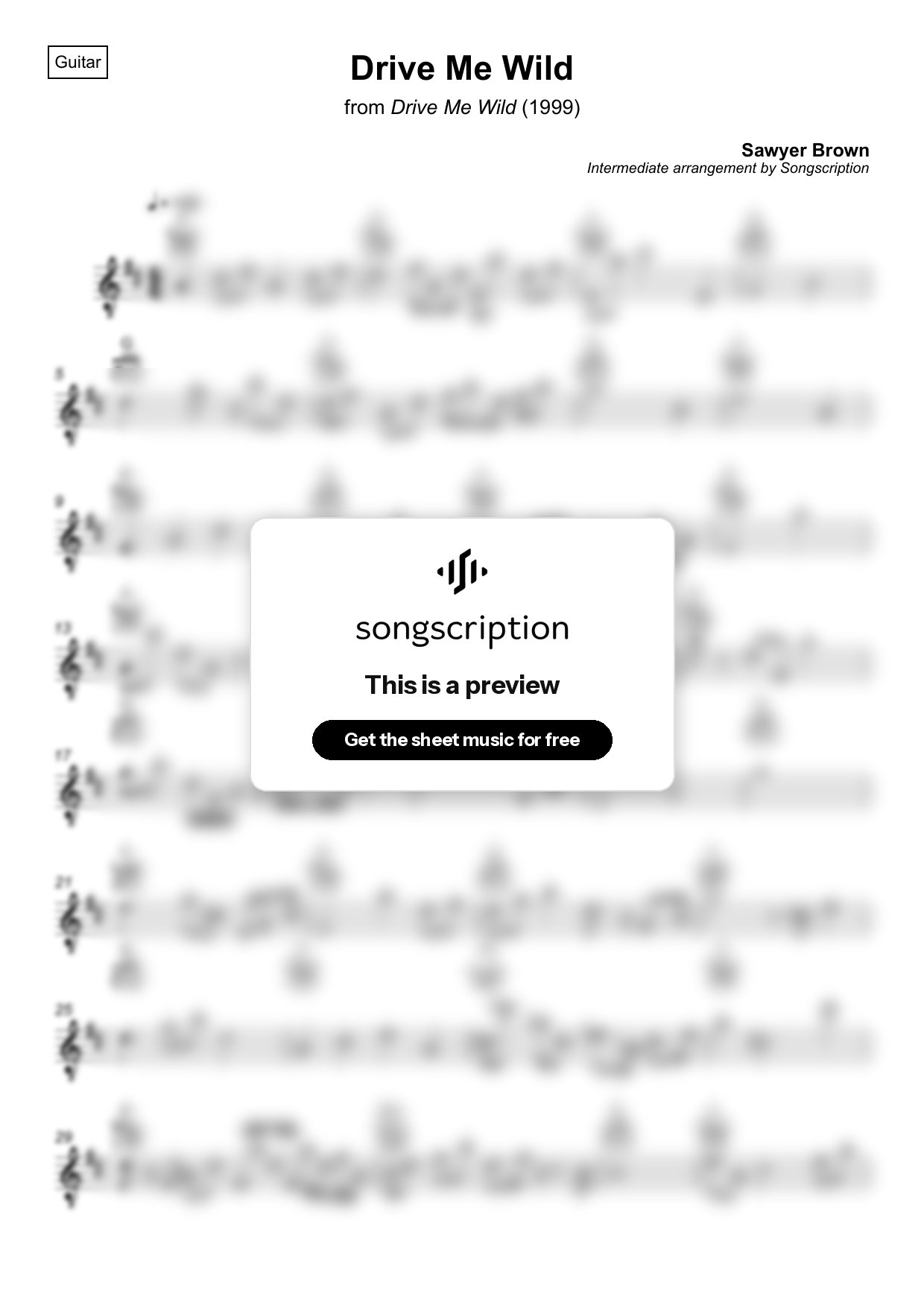 Intermediate Acoustic Guitar Sheet Music for "Drive Me Wild" by Sawyer Brown