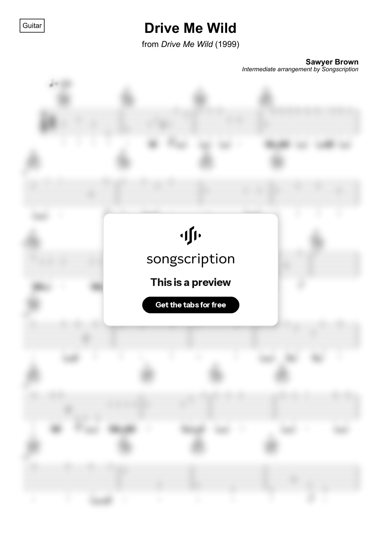 Intermediate Acoustic Guitar Tabs for "Drive Me Wild" by Sawyer Brown