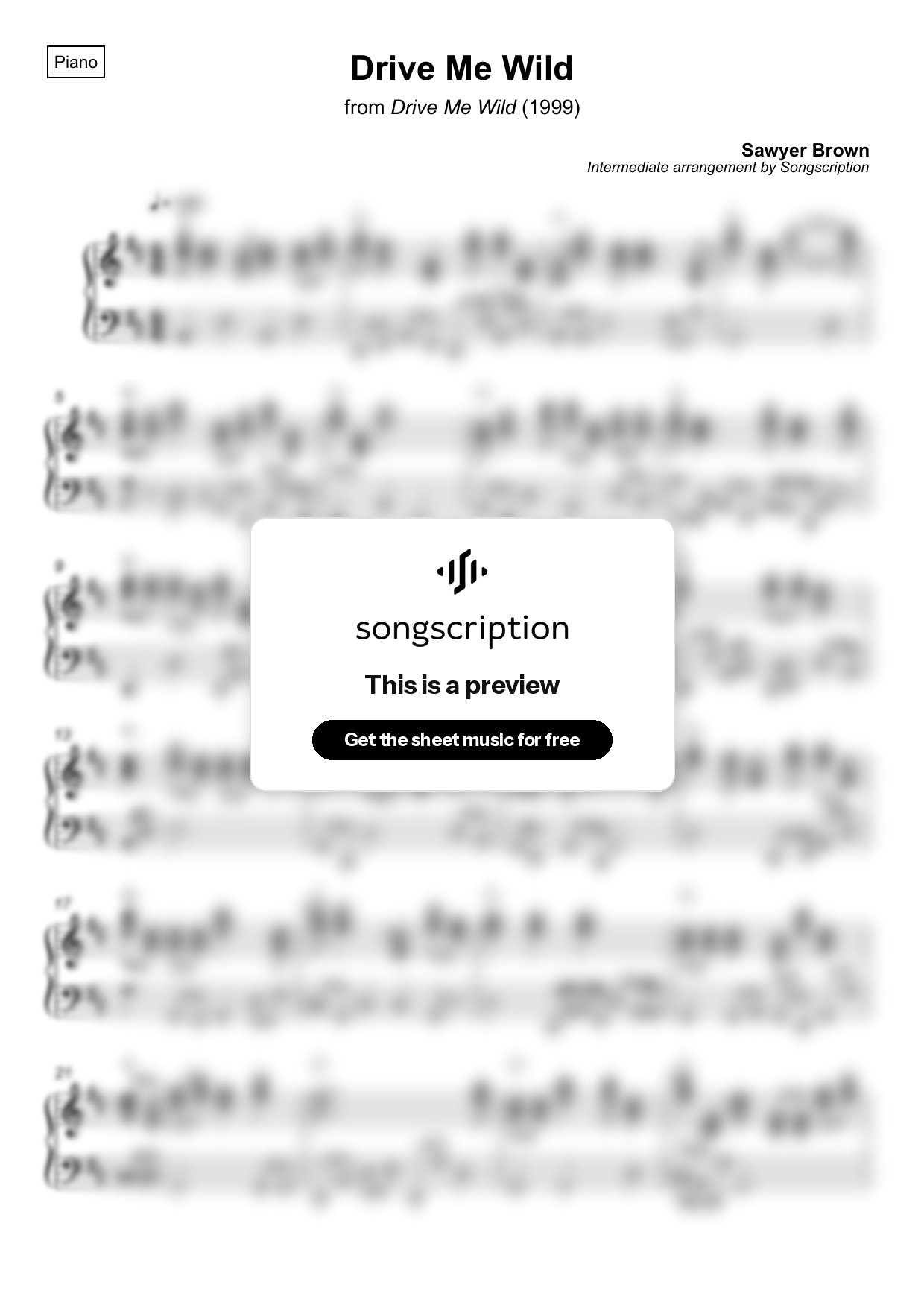 Intermediate Piano Sheet Music for "Drive Me Wild" by Sawyer Brown