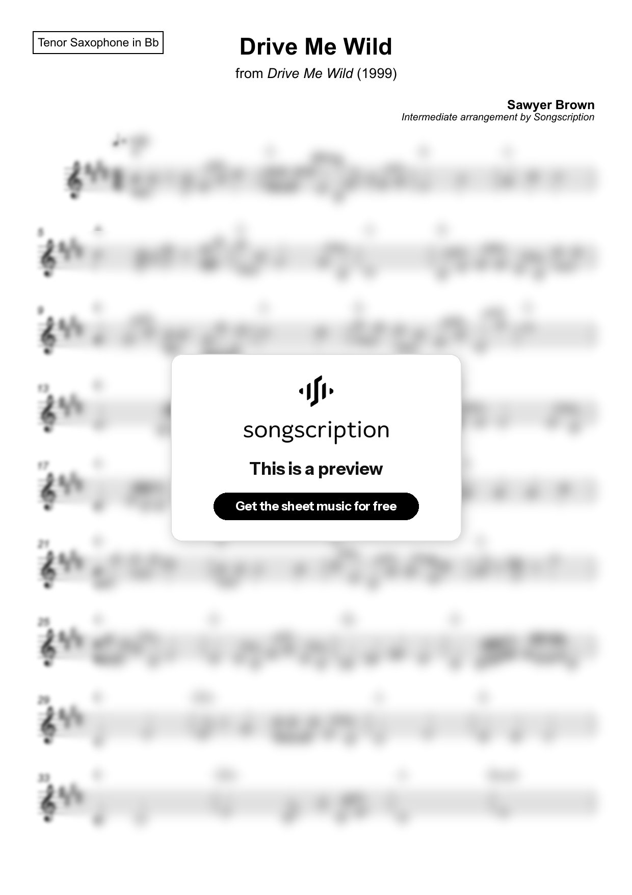 Intermediate Tenor Sax Sheet Music for "Drive Me Wild" by Sawyer Brown