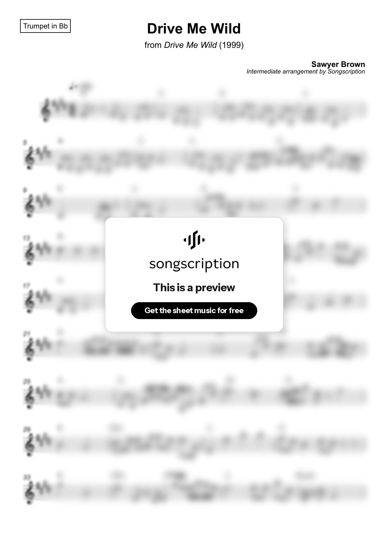 Intermediate Trumpet Sheet Music for "Drive Me Wild" by Sawyer Brown