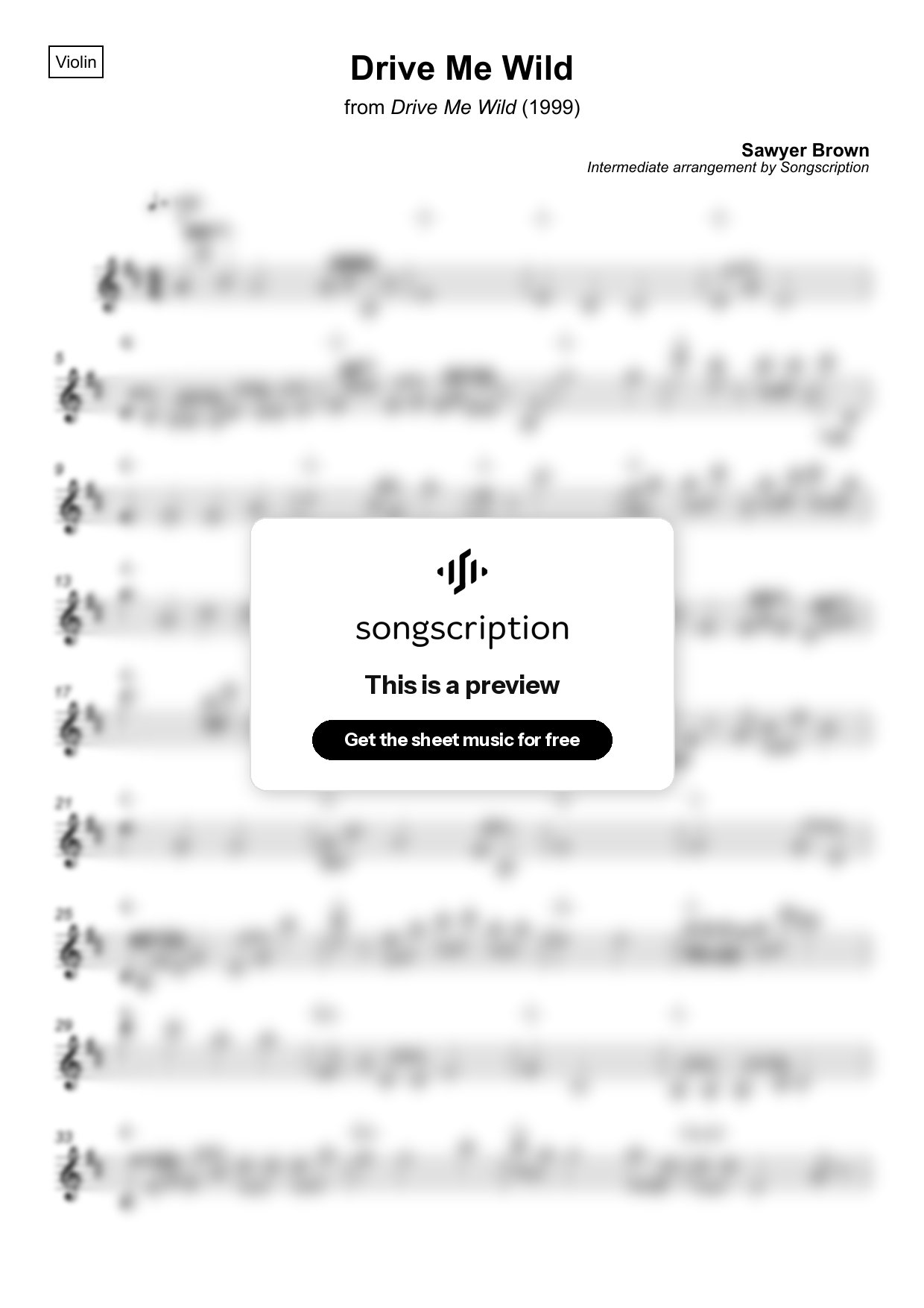 Intermediate Violin Sheet Music for "Drive Me Wild" by Sawyer Brown