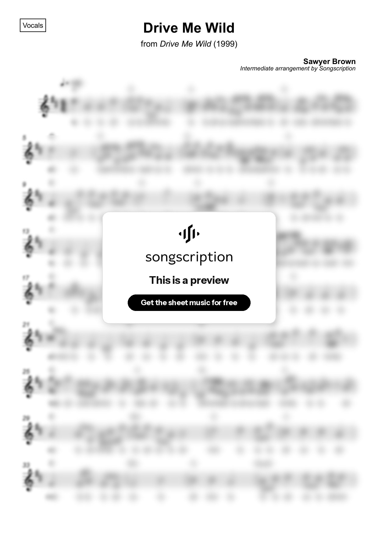 Intermediate Vocals Sheet Music for "Drive Me Wild" by Sawyer Brown