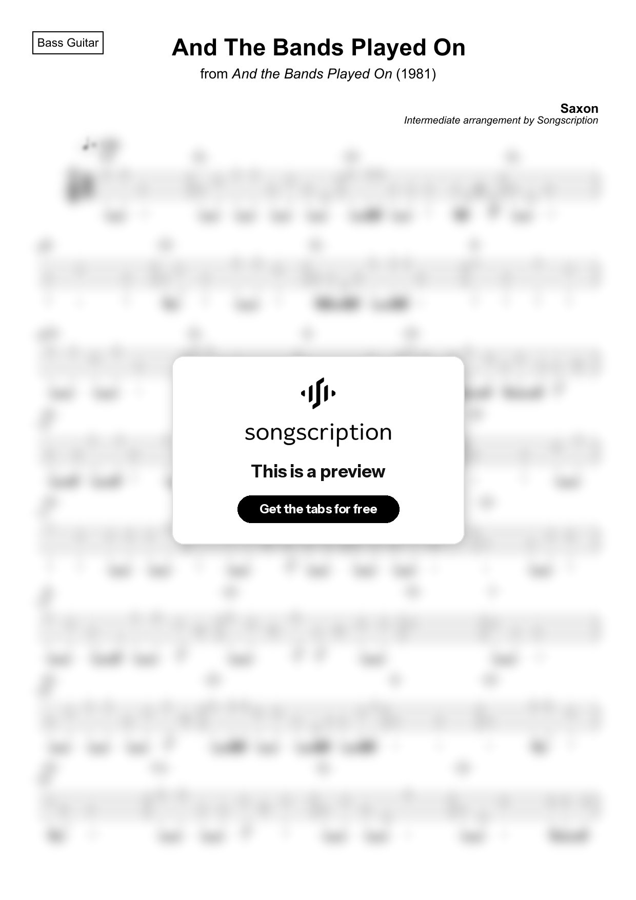 Intermediate Bass Guitar Tabs for "And The Bands Played On" by Saxon