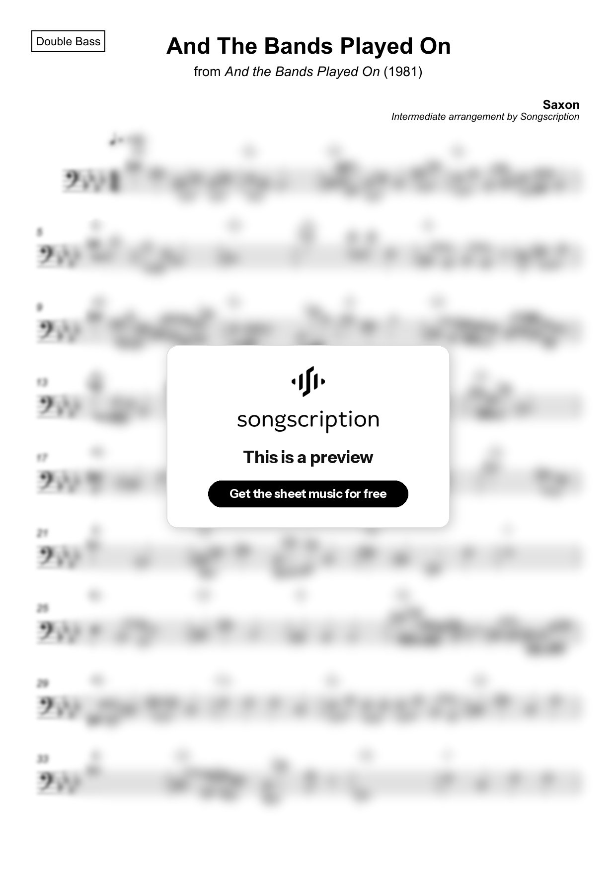 Intermediate Double Bass Sheet Music for "And The Bands Played On" by Saxon