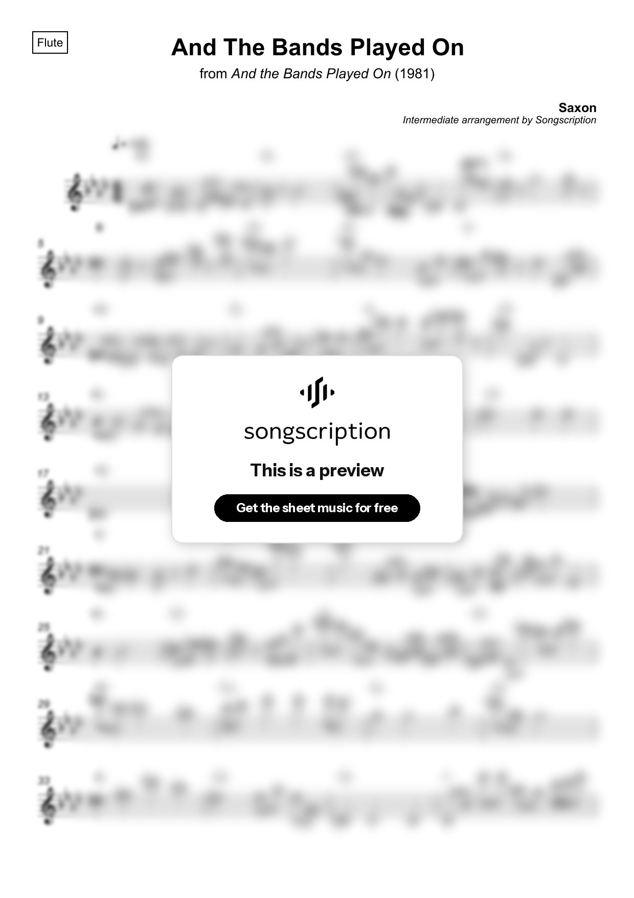 Intermediate Flute Sheet Music for "And The Bands Played On" by Saxon
