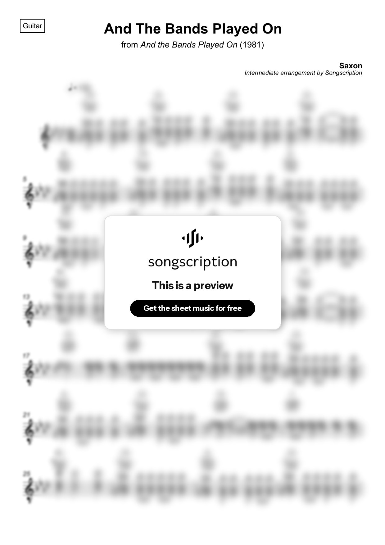 Intermediate Acoustic Guitar Sheet Music for "And The Bands Played On" by Saxon