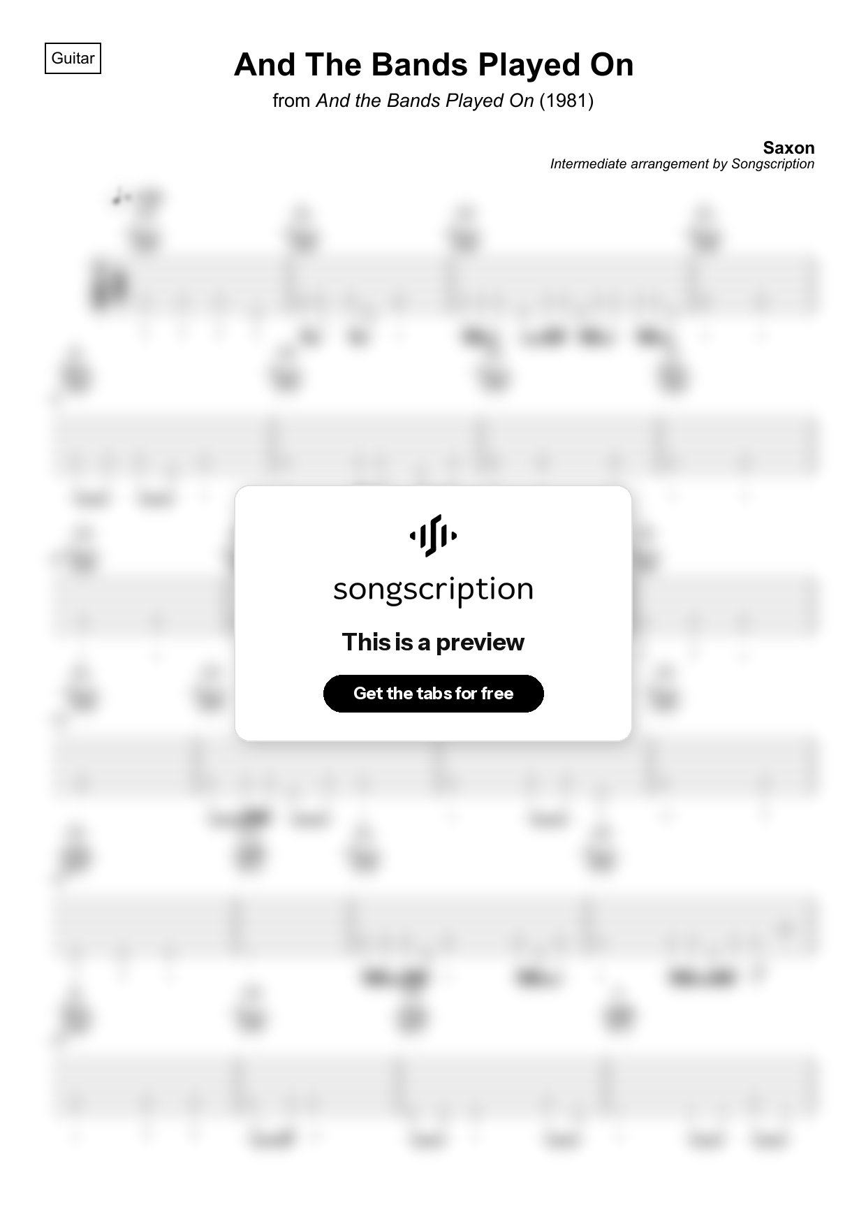 Intermediate Acoustic Guitar Tabs for "And The Bands Played On" by Saxon