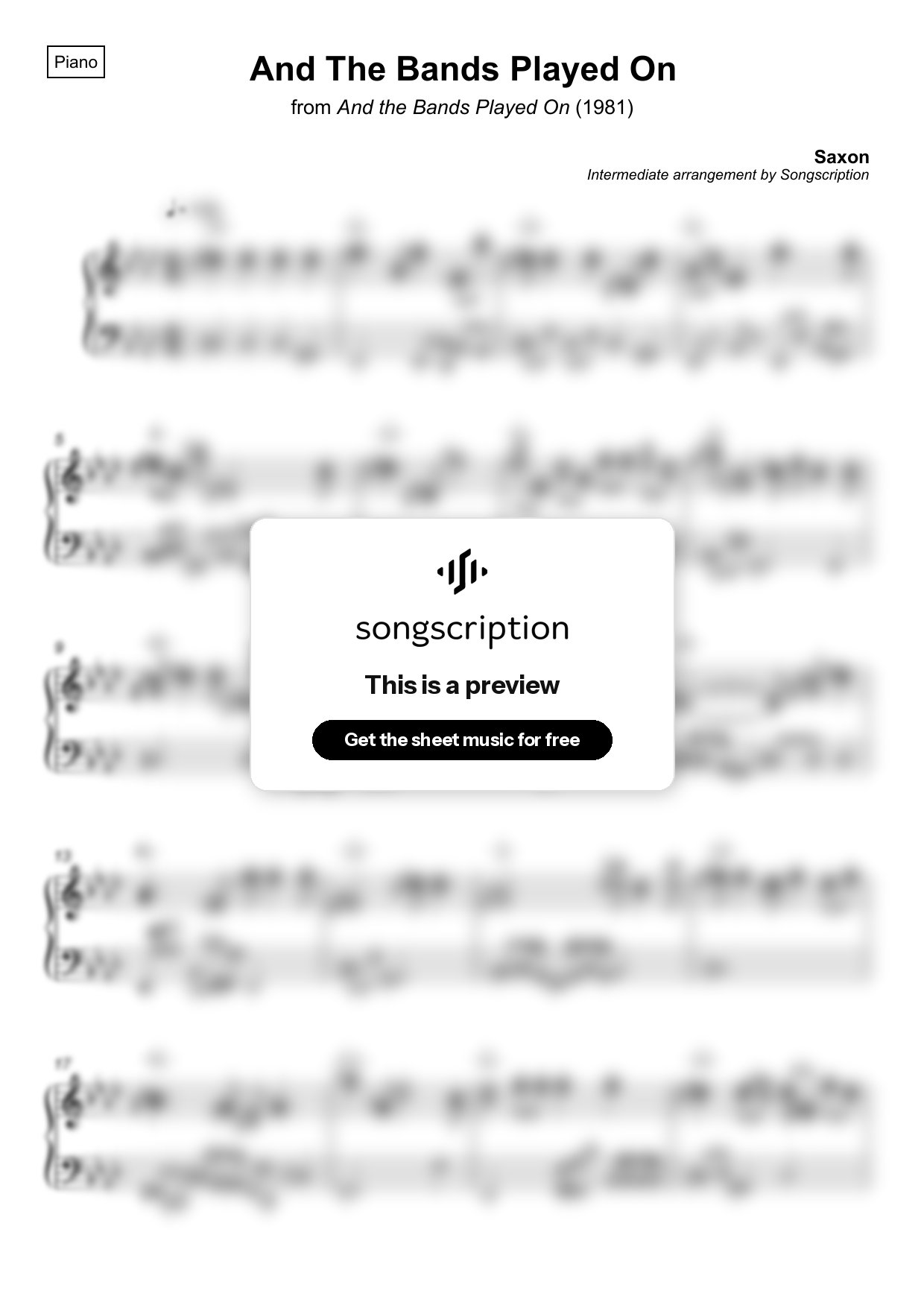 Intermediate Piano Sheet Music for "And The Bands Played On" by Saxon