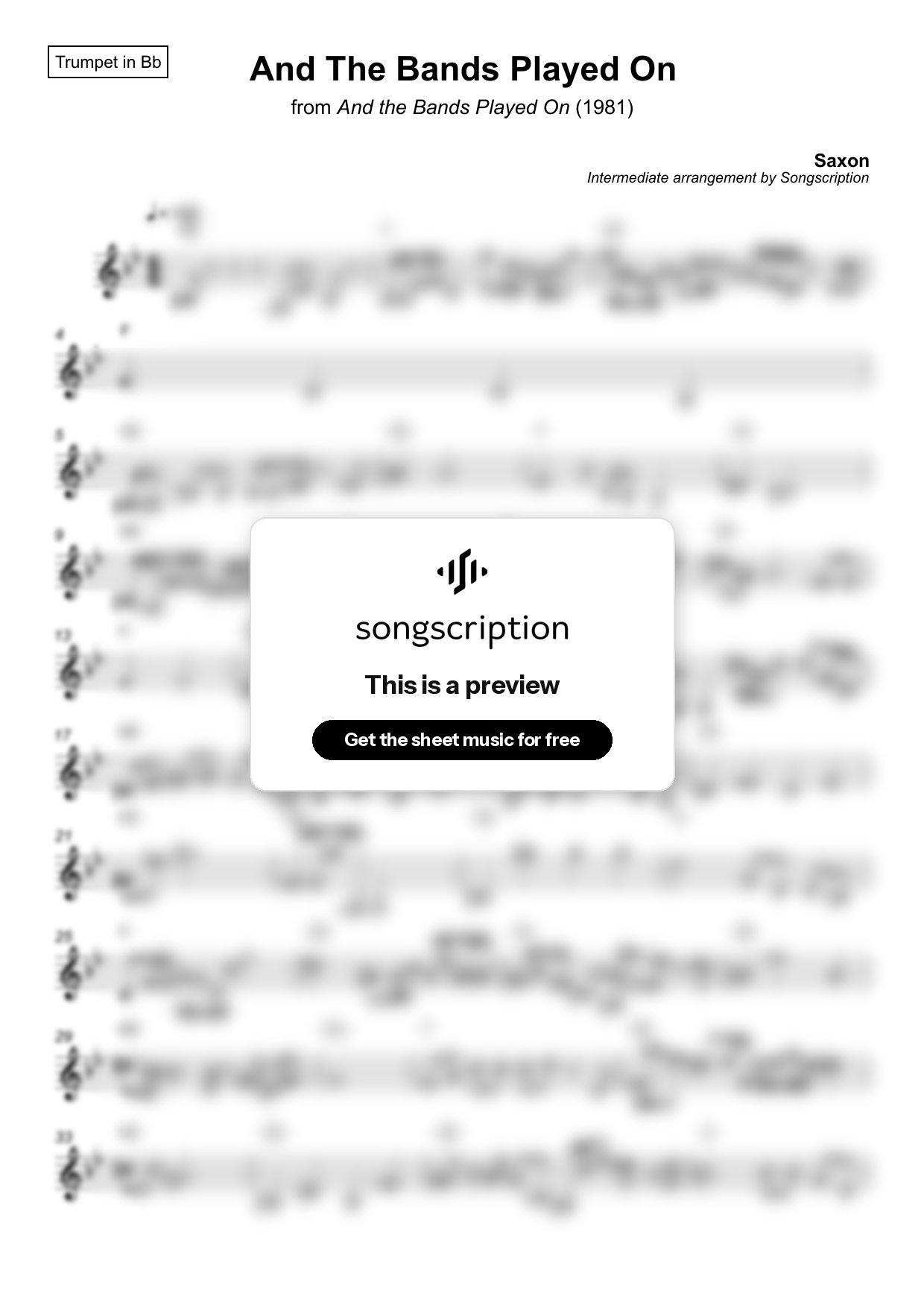 Intermediate Trumpet Sheet Music for "And The Bands Played On" by Saxon