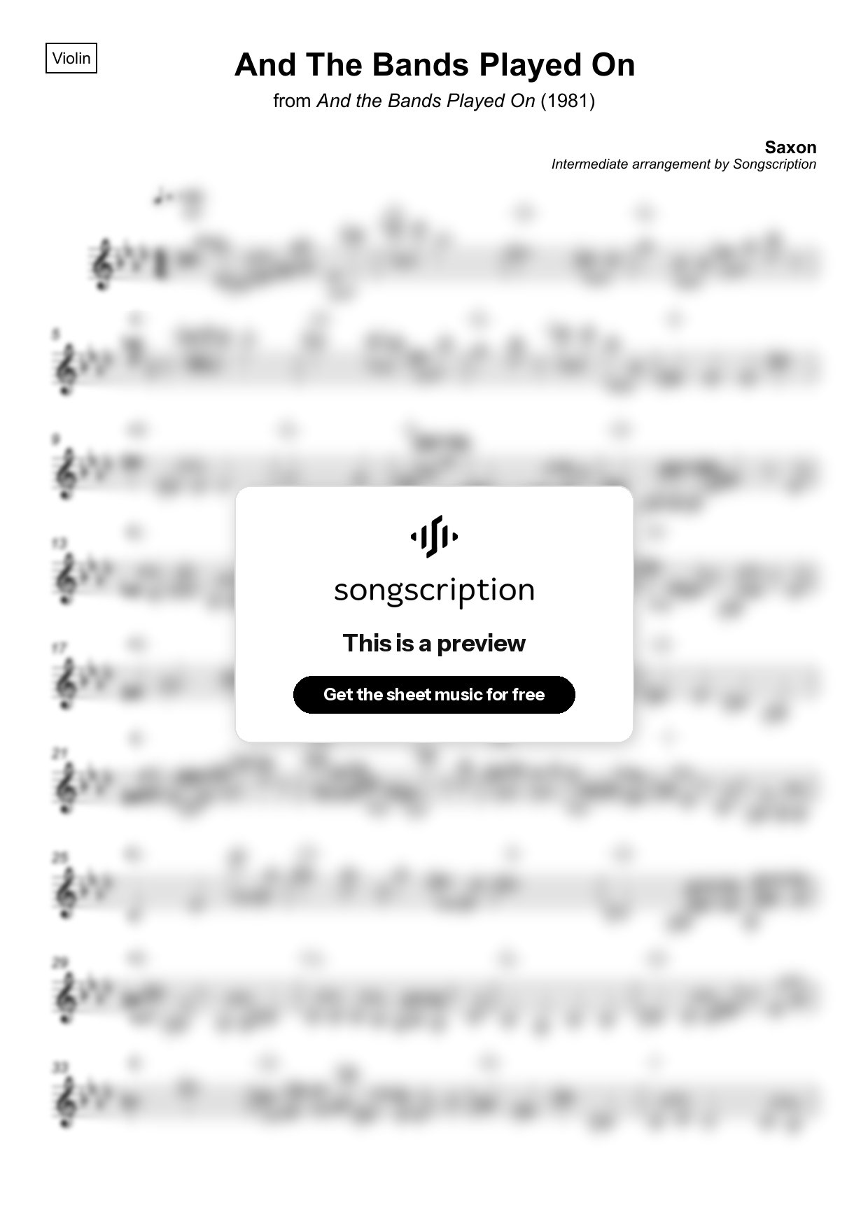 Intermediate Violin Sheet Music for "And The Bands Played On" by Saxon