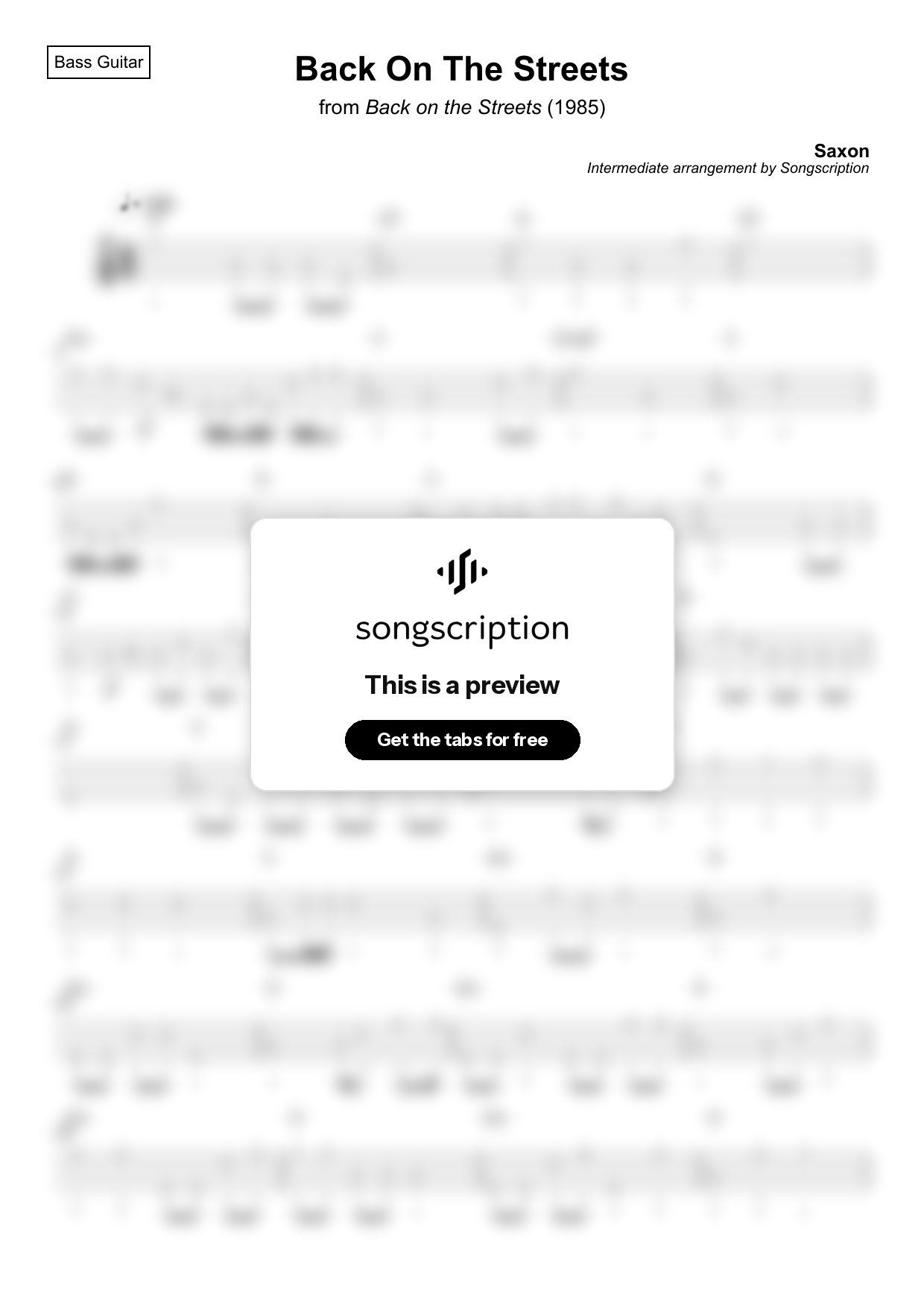 Intermediate Bass Guitar Tabs for "Back On The Streets" by Saxon