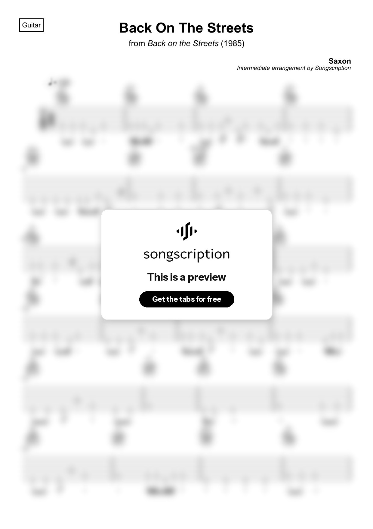 Intermediate Acoustic Guitar Tabs for "Back On The Streets" by Saxon