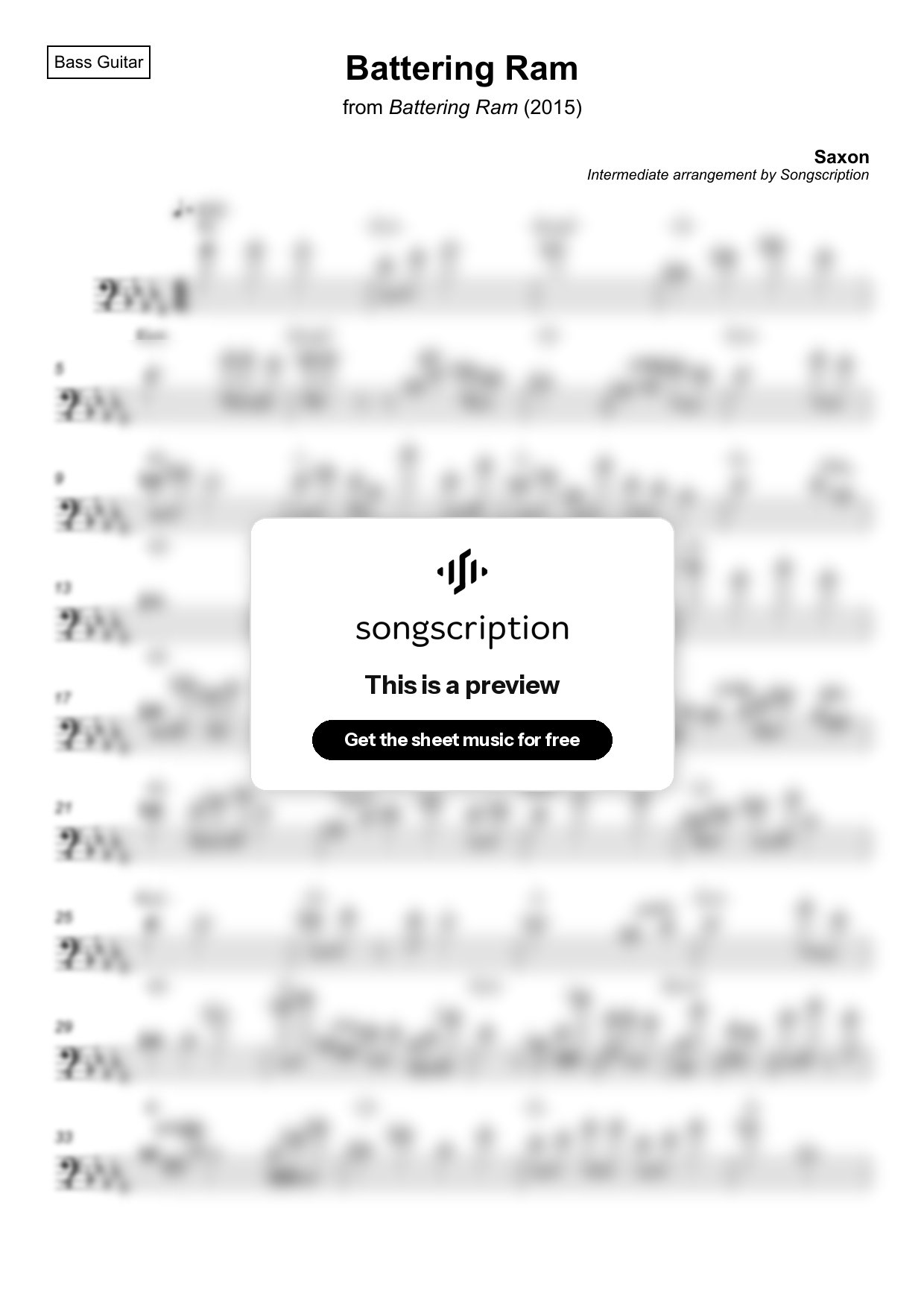 Intermediate Bass Guitar Sheet Music for "Battering Ram" by Saxon