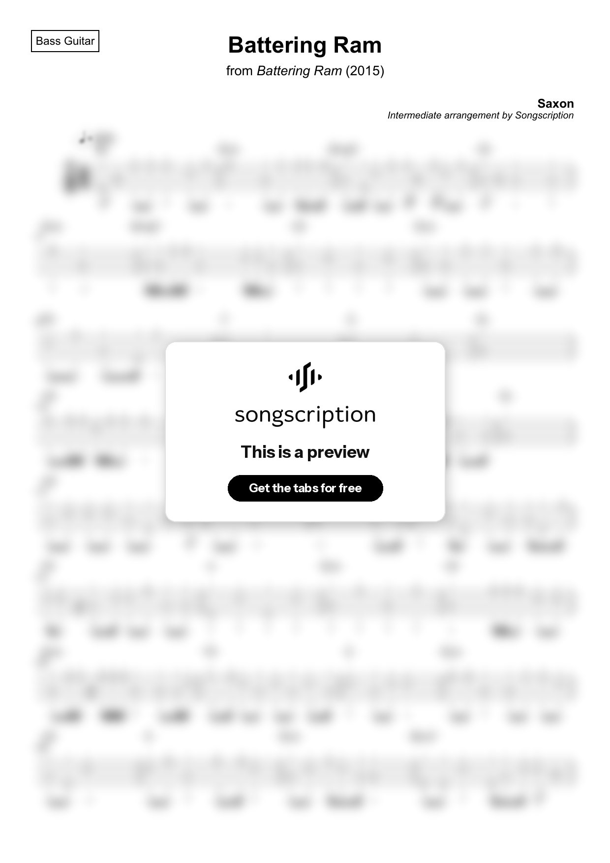 Intermediate Bass Guitar Tabs for "Battering Ram" by Saxon