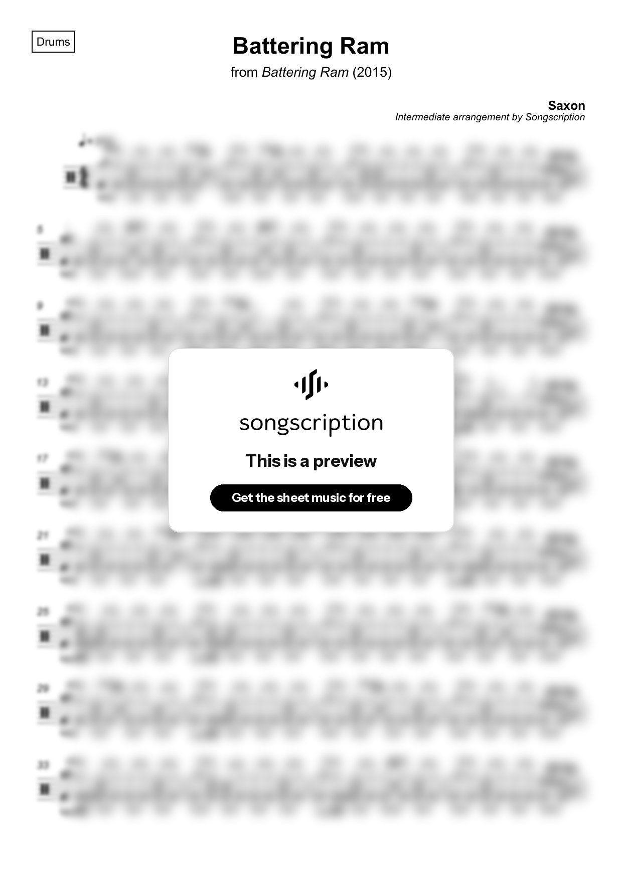 Intermediate Drums Sheet Music for "Battering Ram" by Saxon