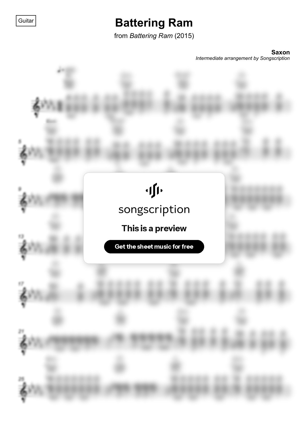 Intermediate Acoustic Guitar Sheet Music for "Battering Ram" by Saxon