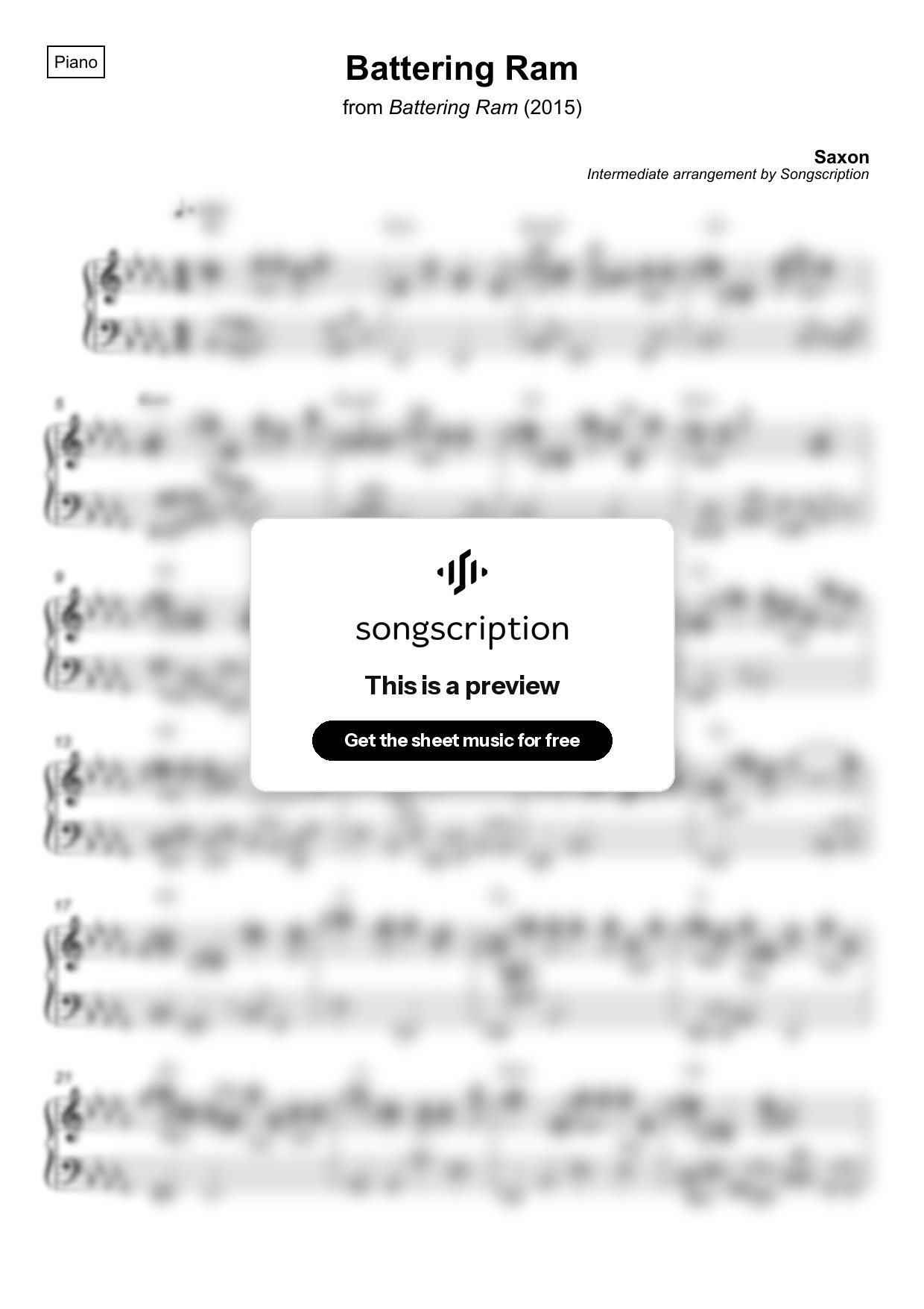 Intermediate Piano Sheet Music for "Battering Ram" by Saxon